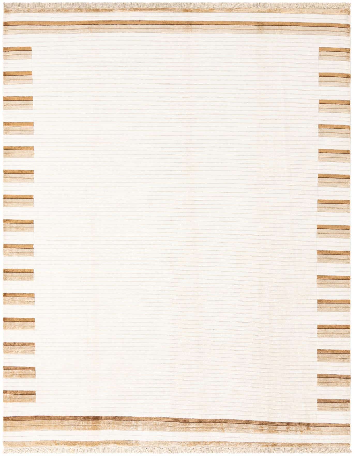An 8x11 rectangular Darya rug in ivory and brown, featuring thin horizontal stripes and a modern Oriental border.