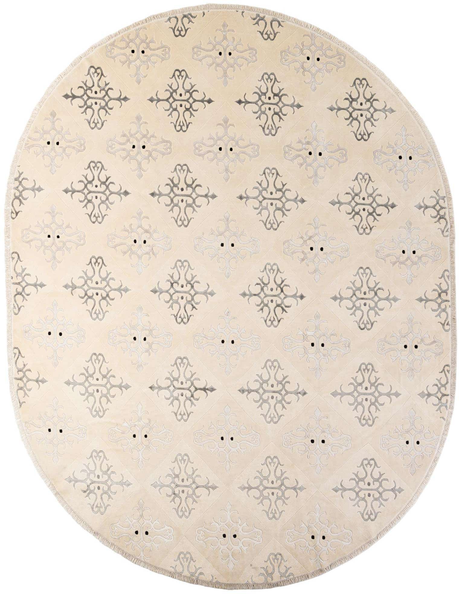 A 10x13 rectangular Darya rug in cream and brown with an ornate traditional pattern, suitable for a living room.