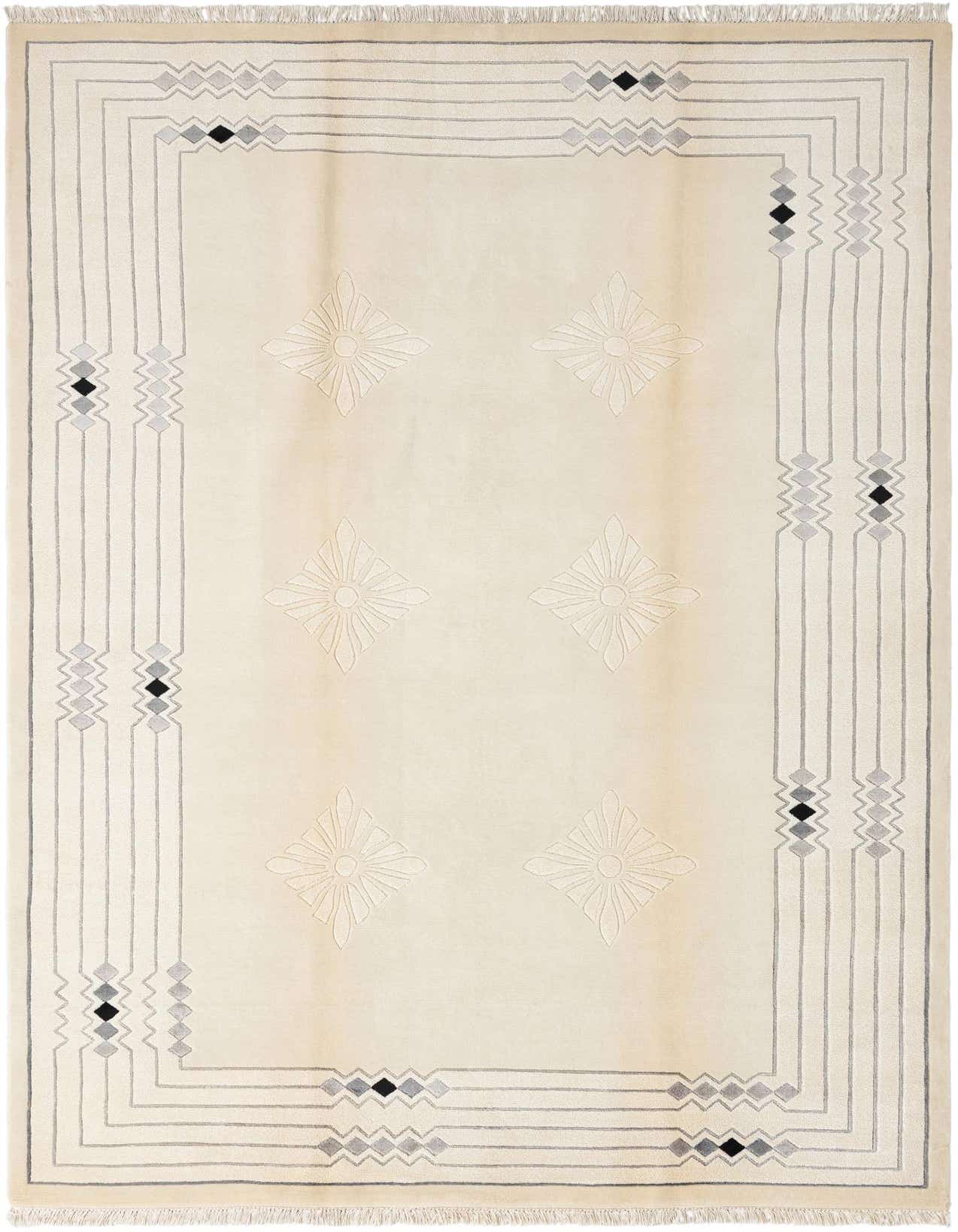A 7x10 rectangular Darya wool rug in cream and brown with a modern Oriental border and subtle floral motifs.