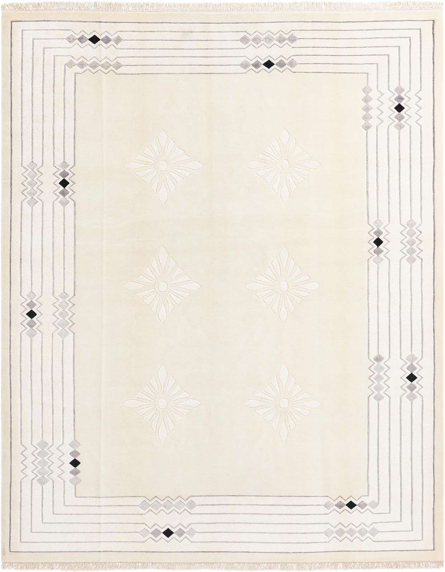 A 7x10 rectangular Darya rug in cream and brown, featuring a modern oriental pattern with a geometric border and subtle floral motifs.