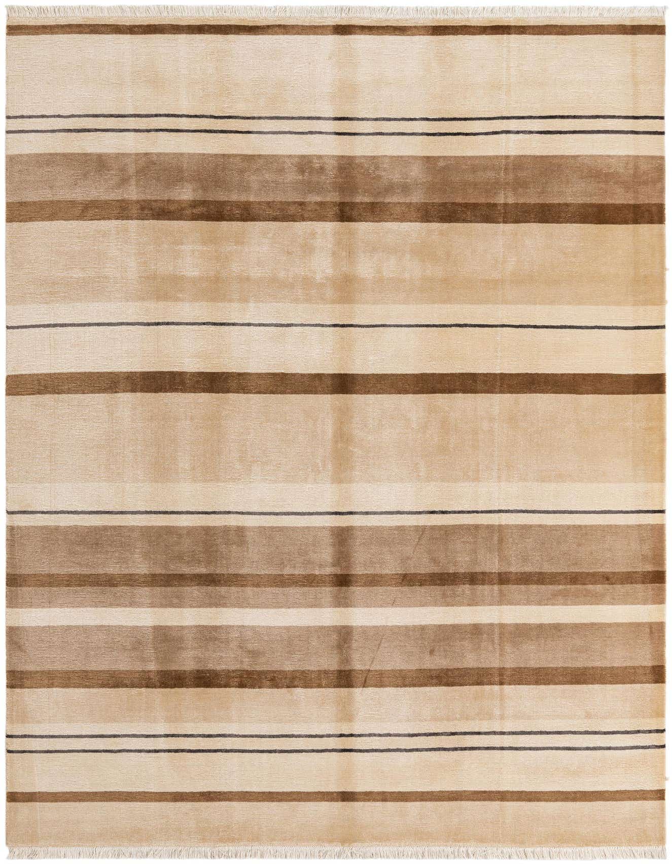 A 6x9 rectangular Darya rug featuring modern horizontal stripes in varying shades of brown, tan, and cream with thin dark accent lines, perfect for a living room.