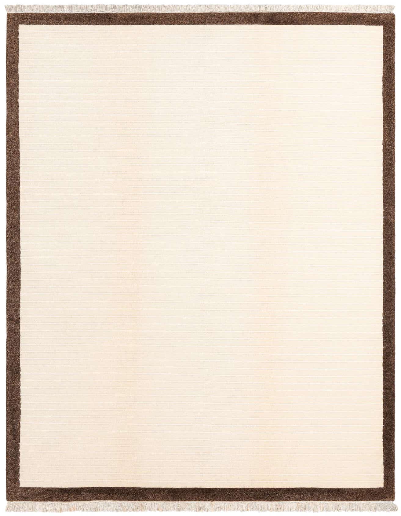 A 7x10 rectangular Darya rug with a cream field and a thick dark brown border, featuring subtle horizontal stripes.