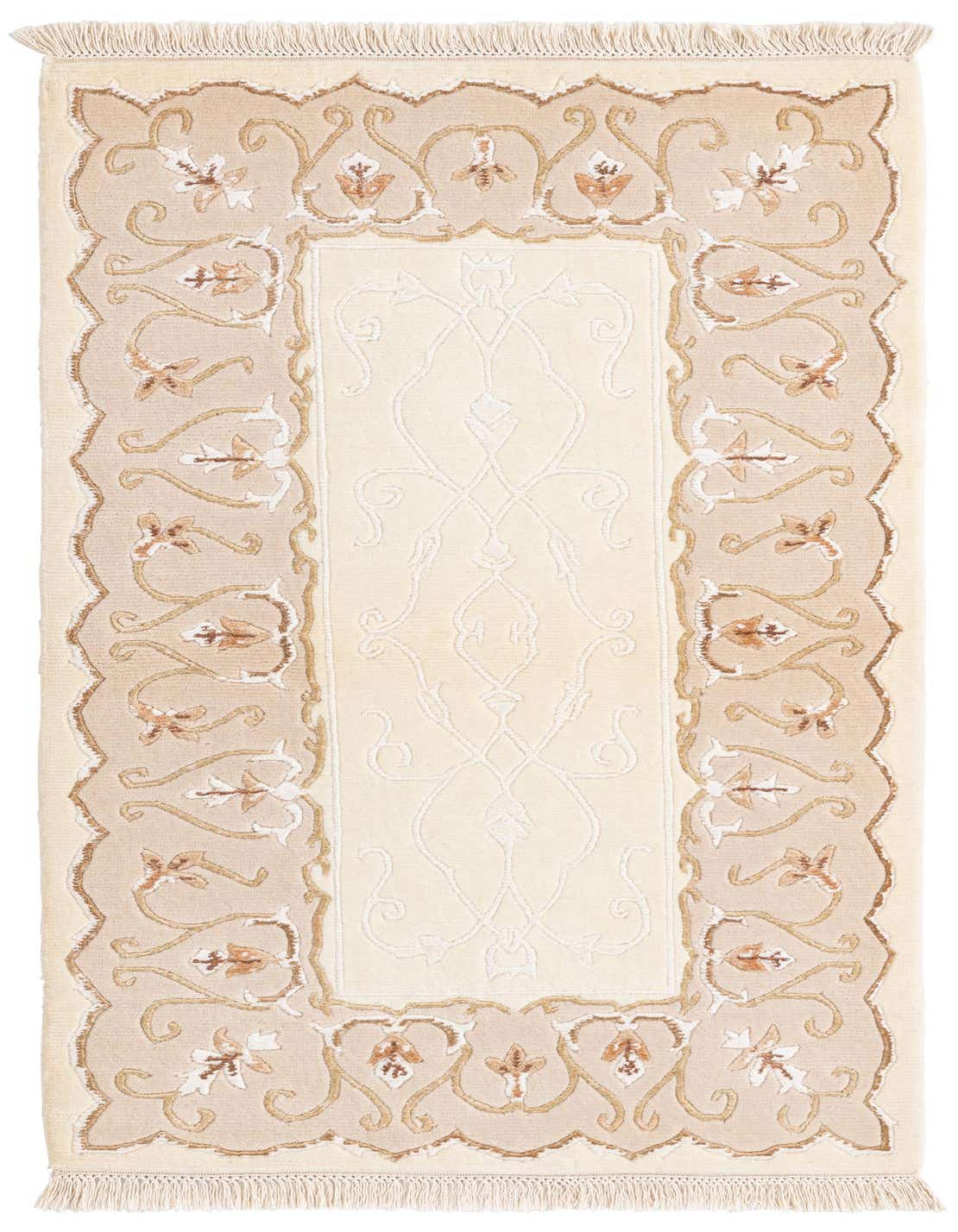 A rectangular 3x5 Darya rug in shades of brown, tan, and cream, featuring an oriental-modern floral border and a subtle central pattern, ideal for an indoor patio.