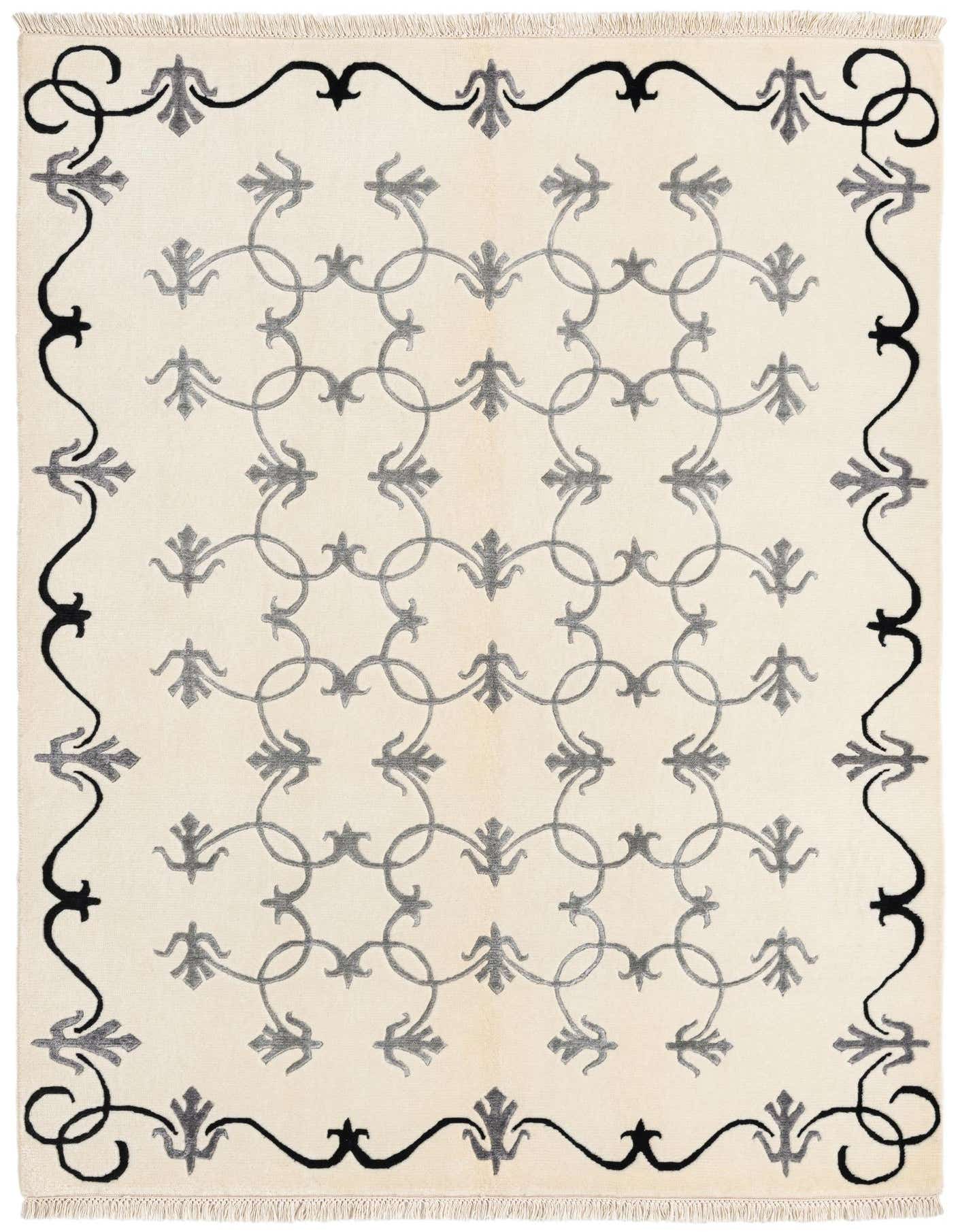 A rectangular 4x6 Darya rug in cream and brown, featuring a modern oriental pattern with a bold border.