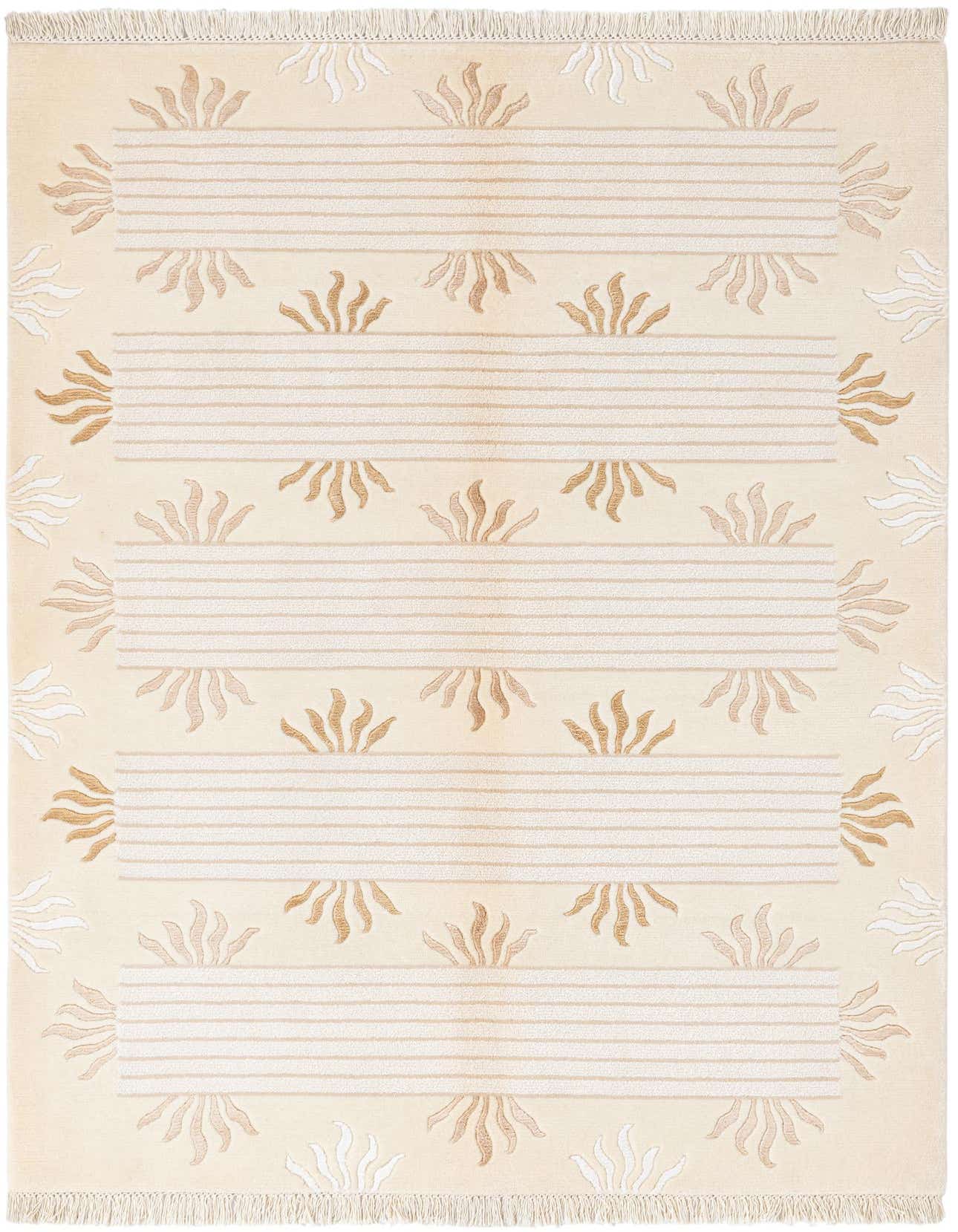 A 4x6 rectangular Darya rug in cream and brown with a modern oriental sunburst and stripe pattern.