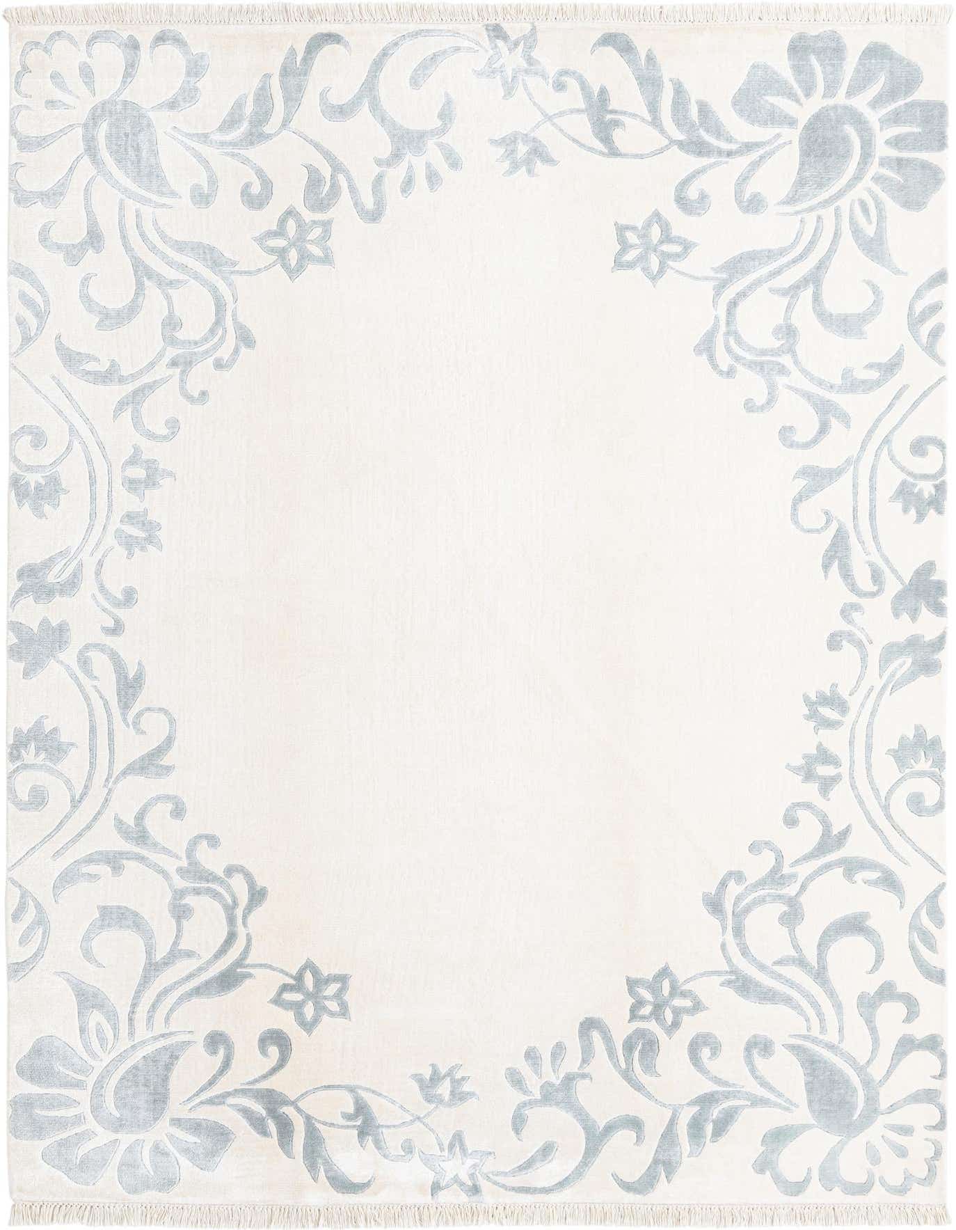 A 5x8 rectangular Darya rug with an ivory field and light brown modern oriental floral border.