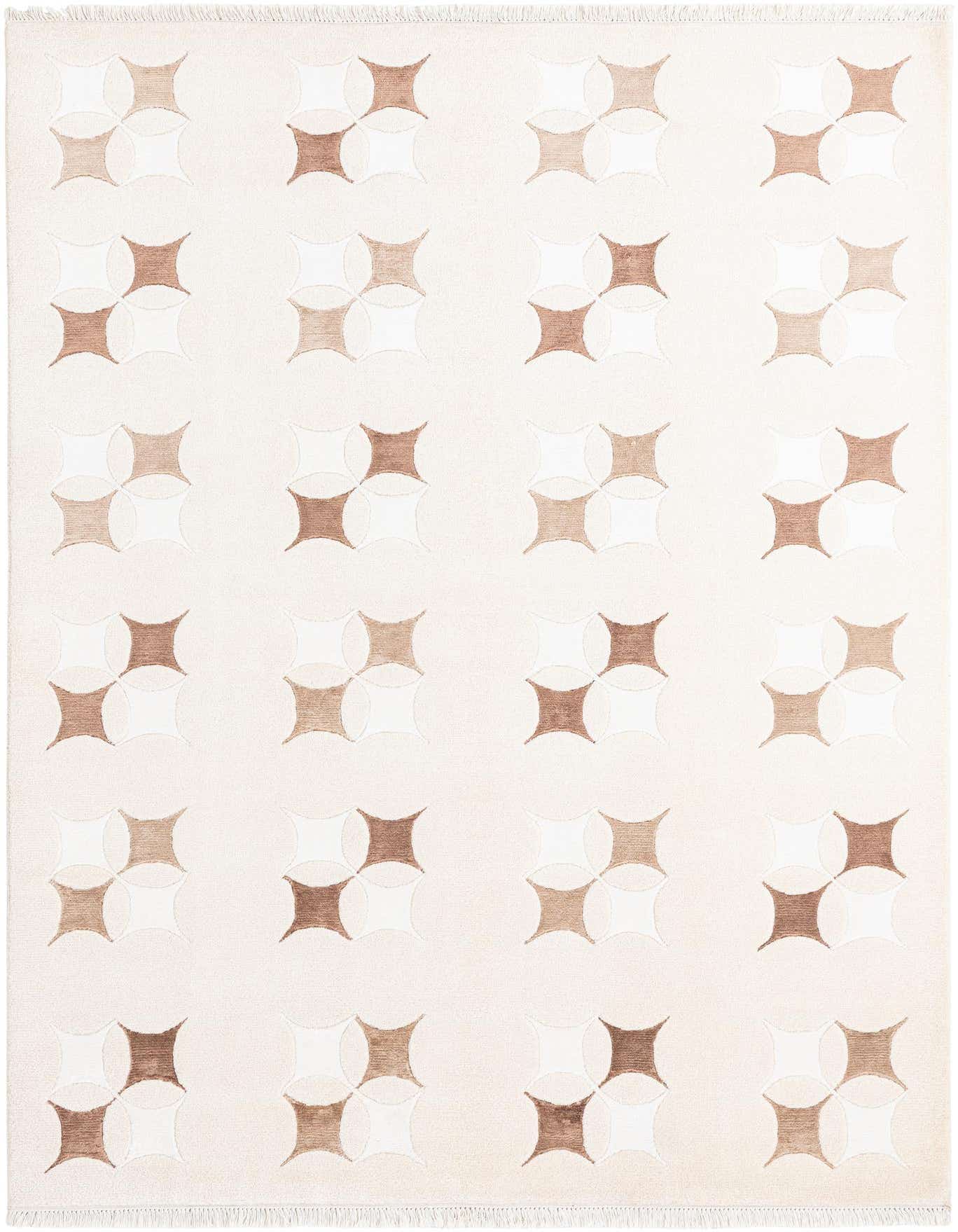 A 5x8 rectangular Darya rug with a modern geometric pattern in varying shades of brown, tan, and cream.