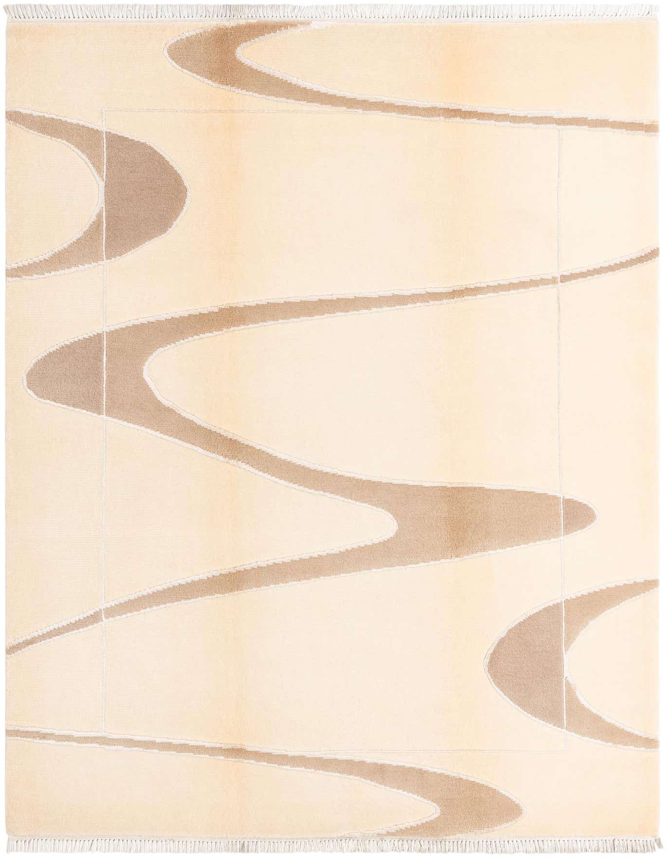 A 5x8 rectangular Darya rug in cream with a modern brown wavy pattern, suitable for a living room.