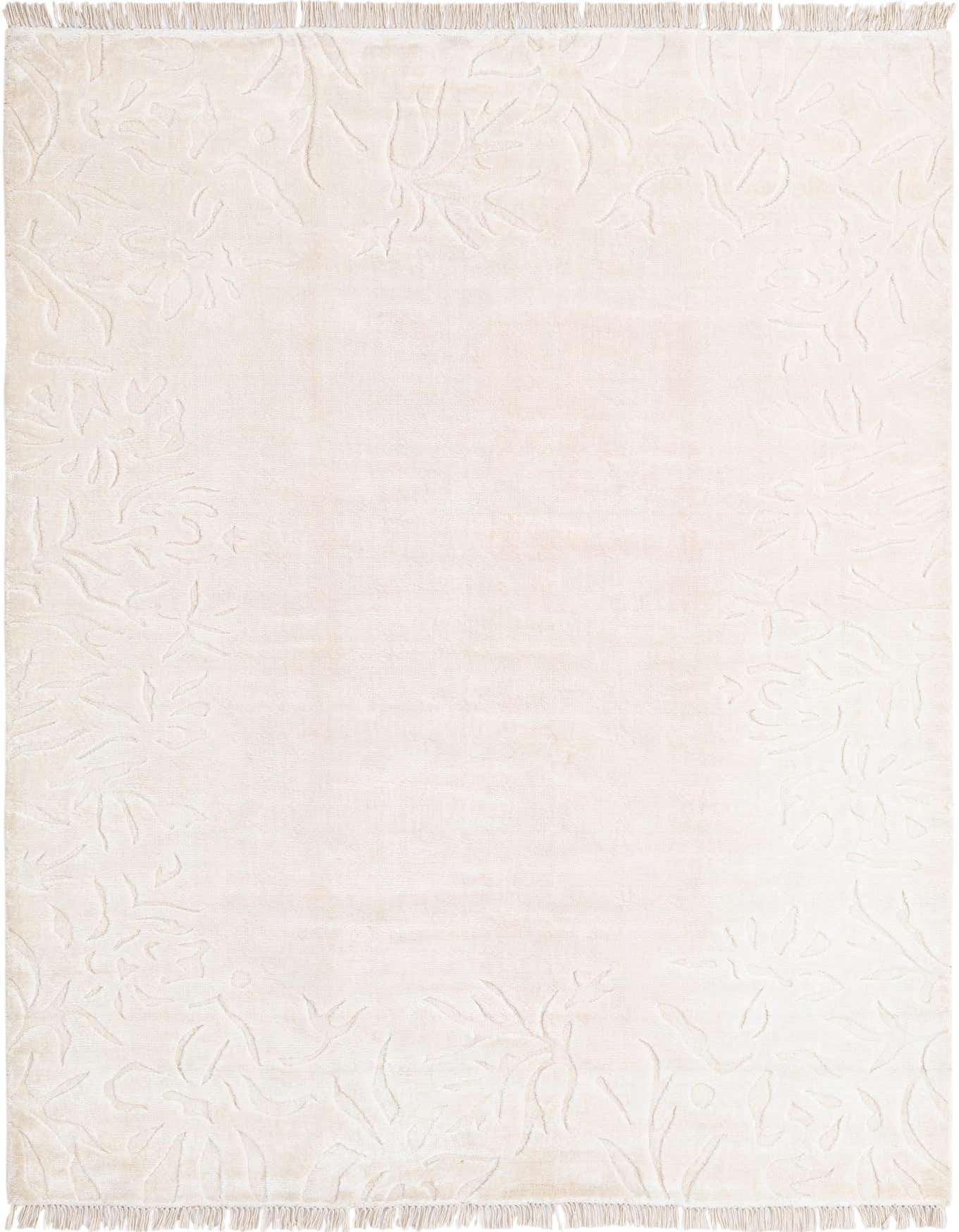 A 4x6 rectangular Darya rug in cream with a subtle modern floral pattern and fringe edges.