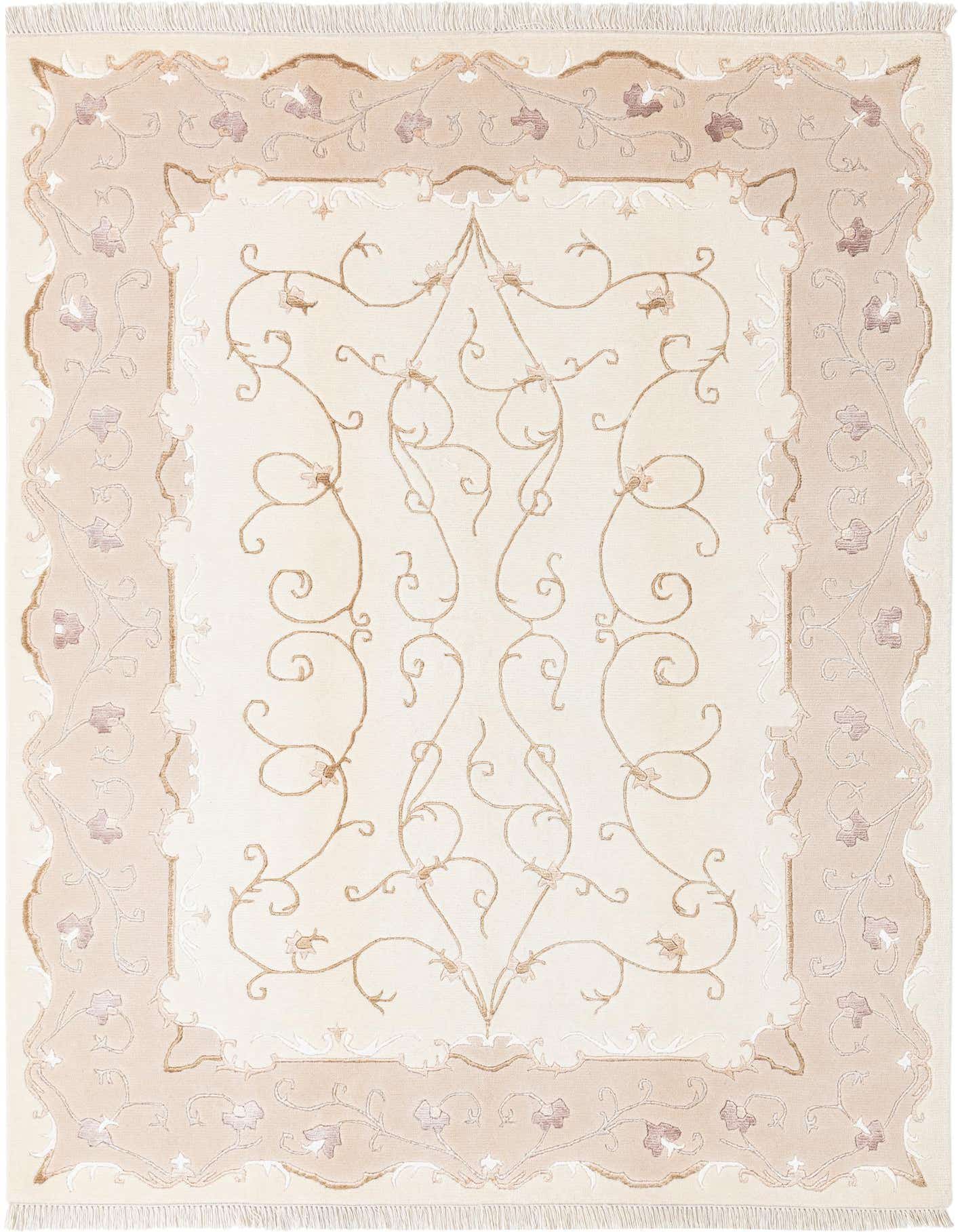 A 4x6 rectangular Darya rug with a cream center and intricate brown and tan Persian-style floral patterns, ideal for a living room.