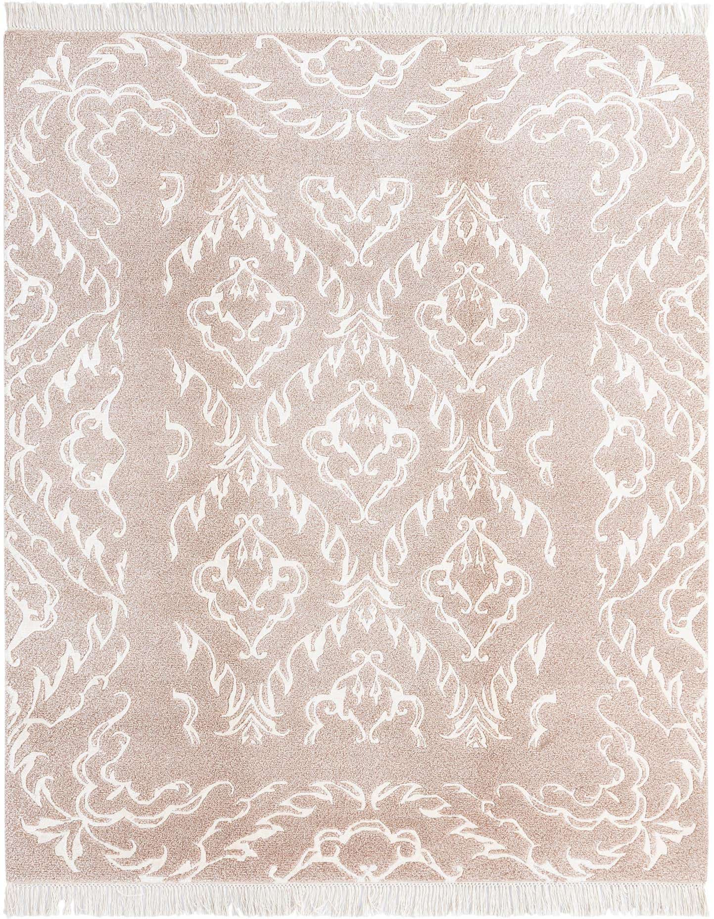 A 4x6 rectangular Darya rug in brown and ivory, featuring a high pile modern Persian pattern with fringe.