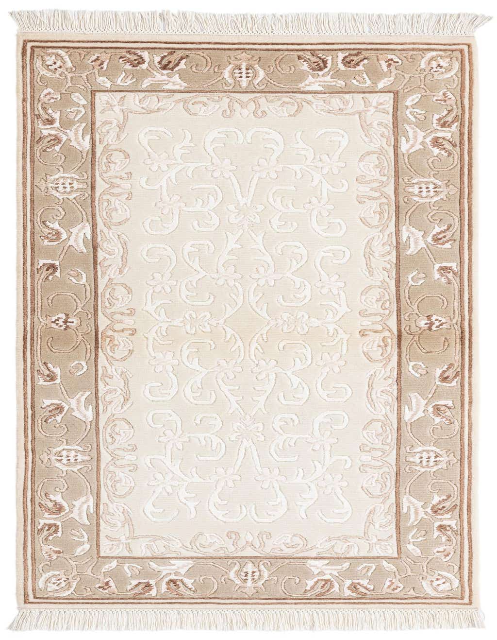 A 3x5 rectangular Darya rug with a modern pattern in shades of brown, tan, and cream, featuring a high pile.