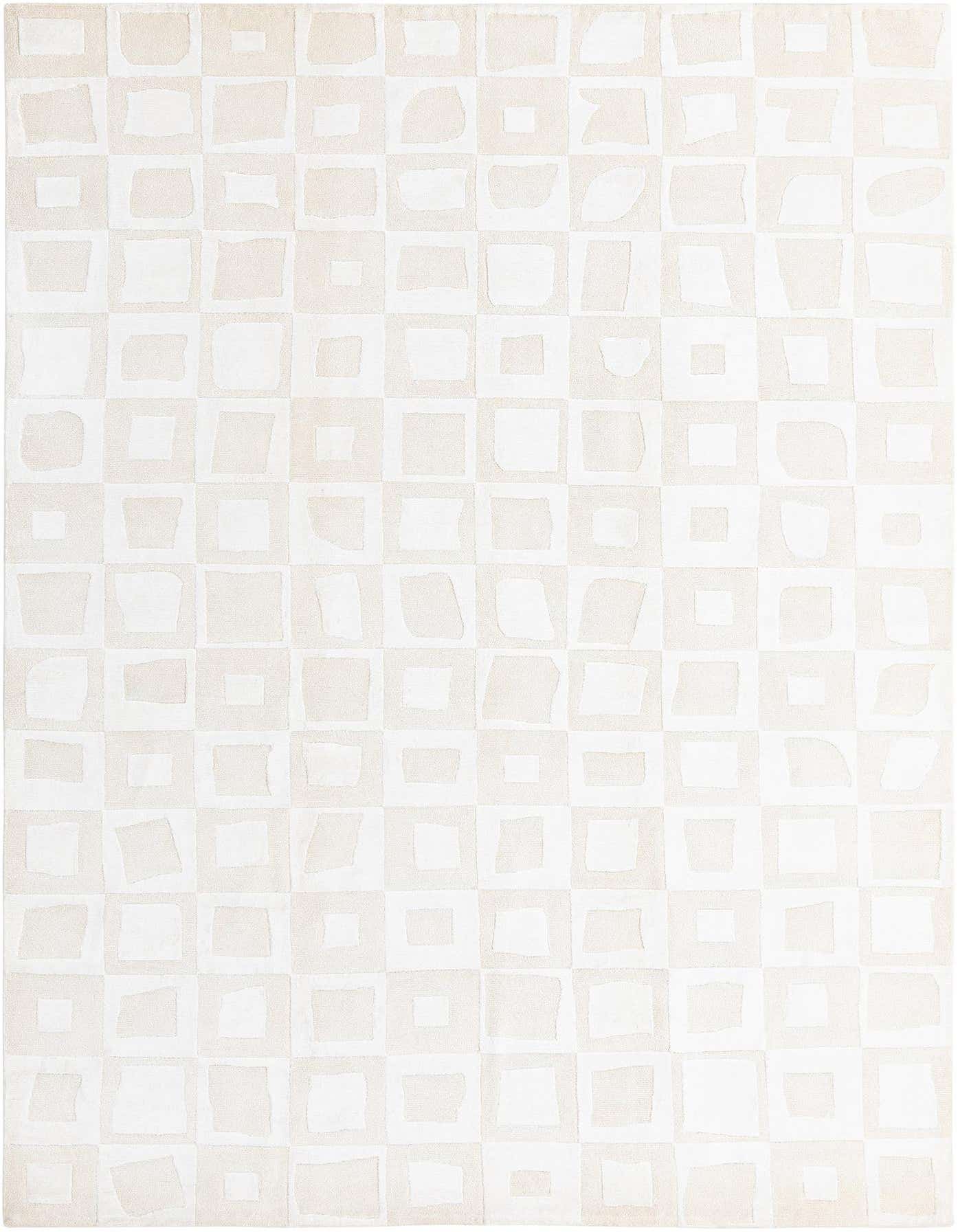 A 5x8 rectangular Darya rug with a modern Persian pattern of varying brown and ivory squares.