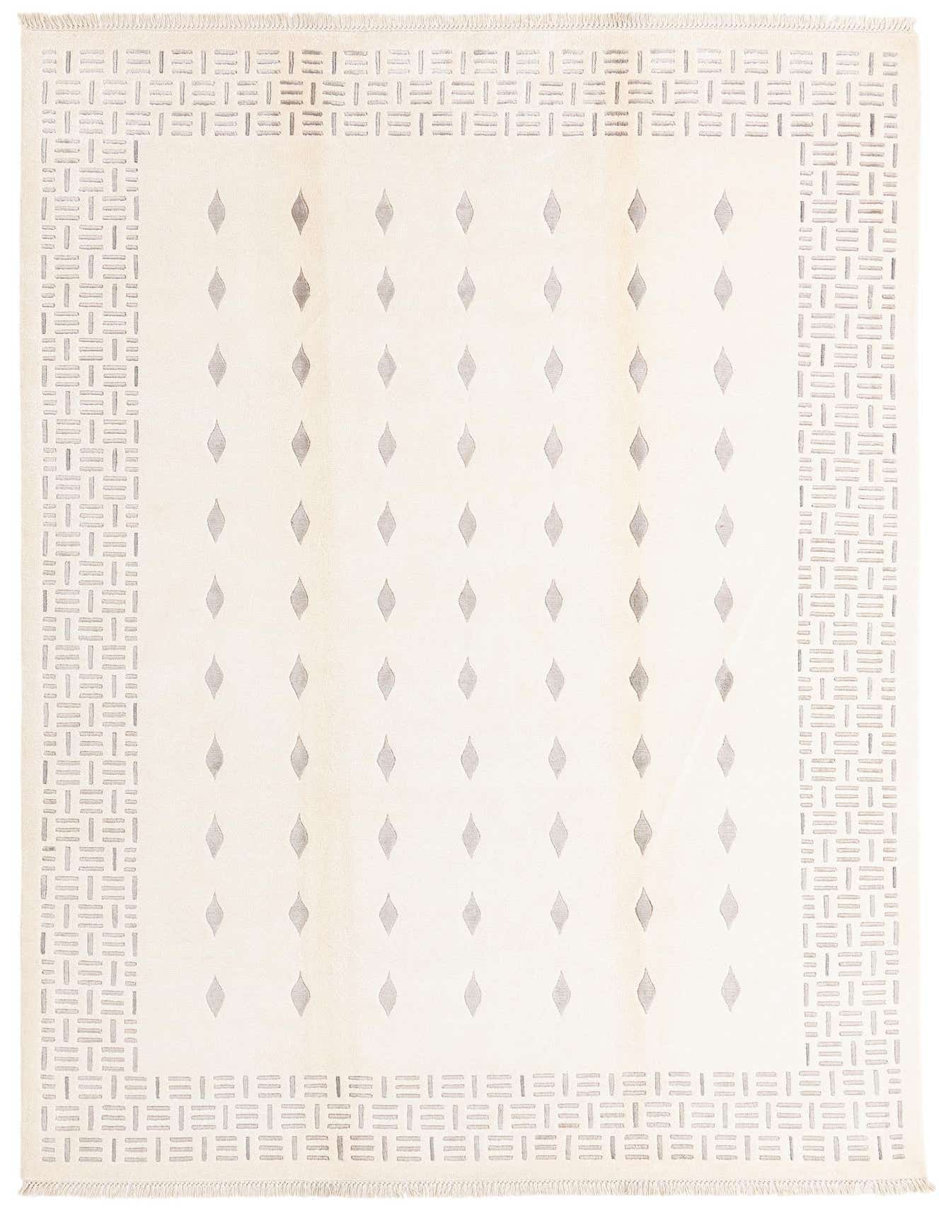 A 7x10 rectangular Darya rug with a modern pattern, featuring a cream field with brown diamond motifs and a geometric border.