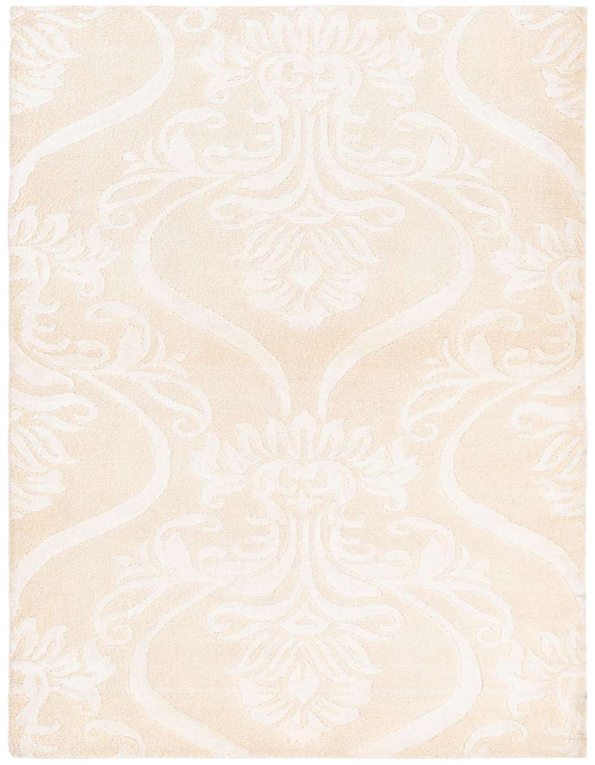 A 3x5 rectangular Darya rug in shades of brown and ivory, featuring a high pile modern damask pattern.