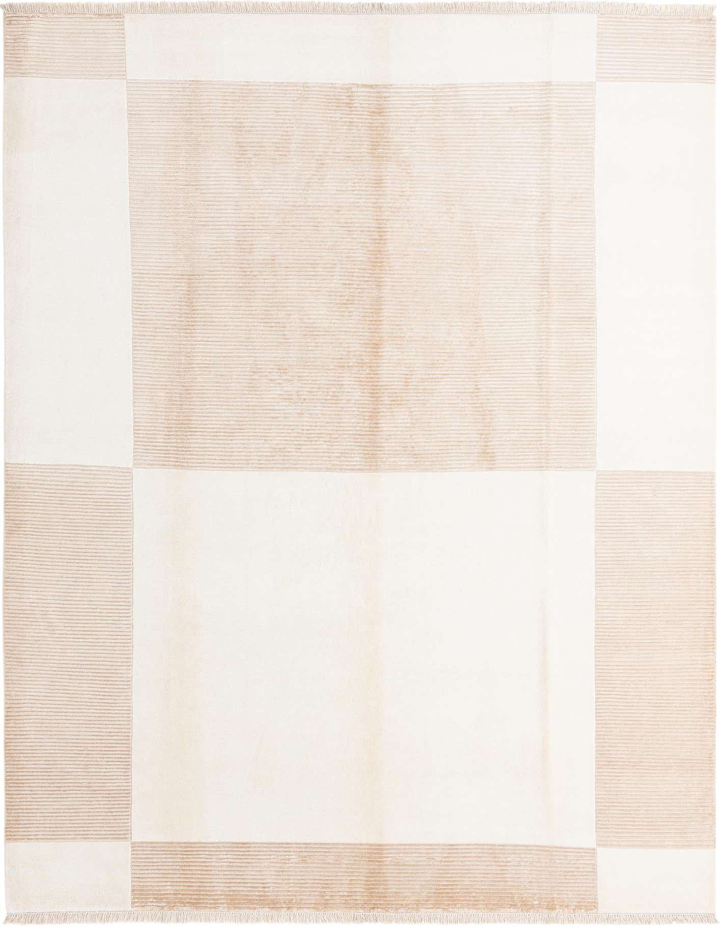 An 8x11 rectangular Darya rug with a modern oriental pattern in varying shades of brown, tan, and cream.