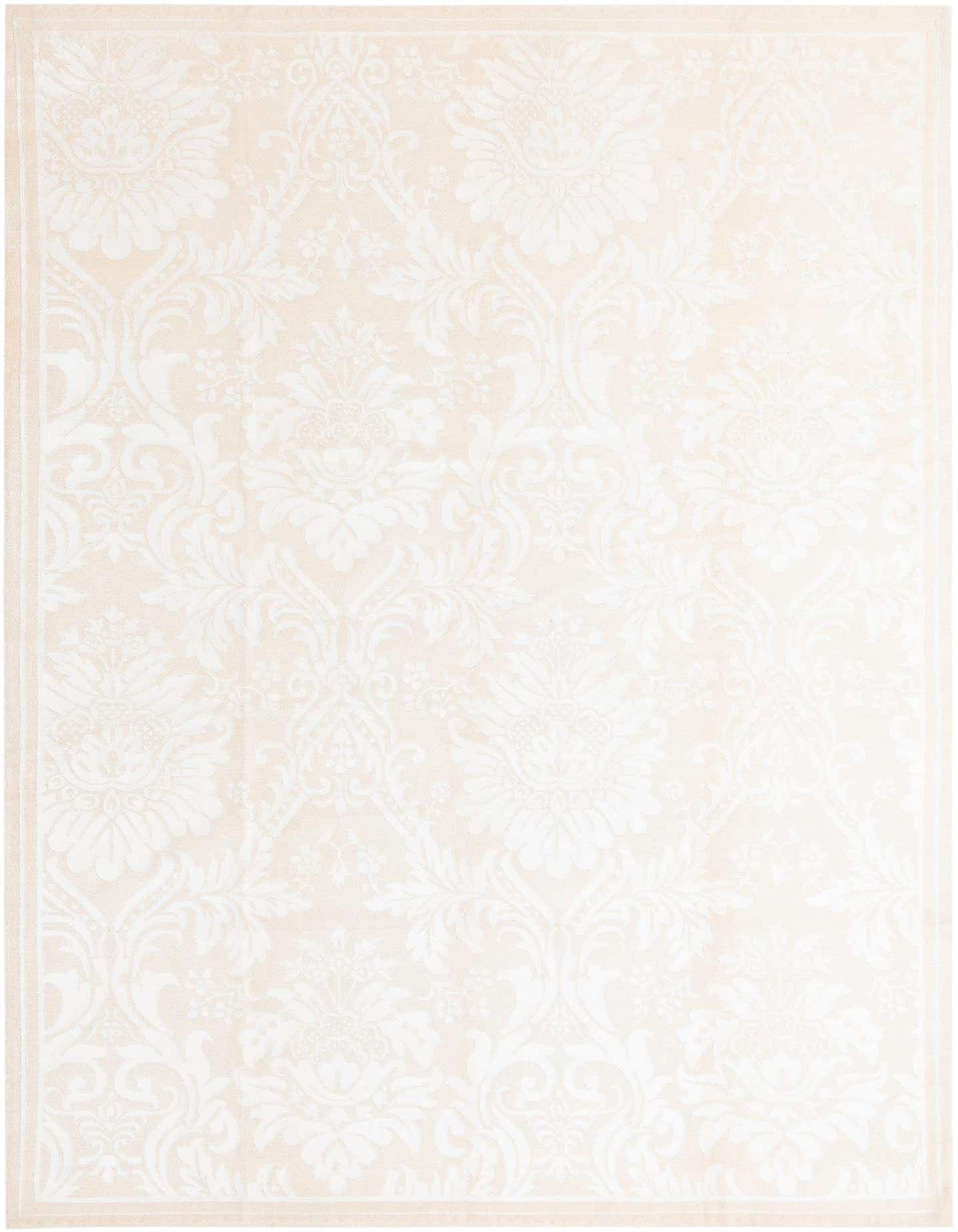 A rectangular 8x12 Darya rug featuring a subtle cream and tan oriental pattern with a high pile.