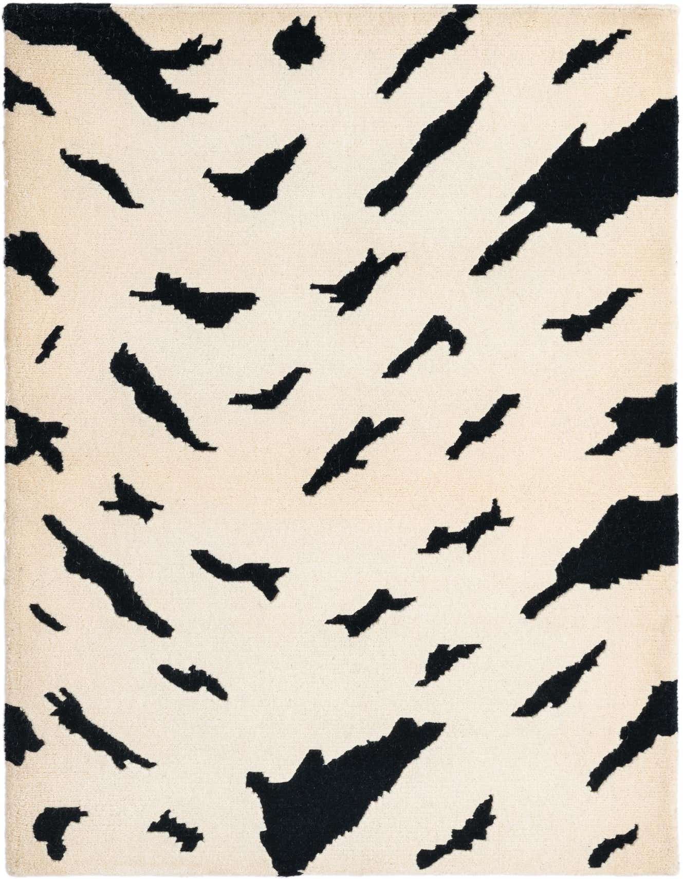 A 3x5 rectangular Darya rug with a modern abstract pattern in black on a cream background.