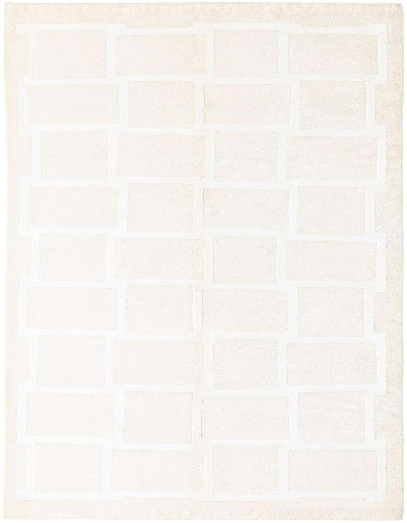 A 3x5 rectangular Darya rug in cream and ivory, featuring a modern Persian-inspired rectangular block pattern.