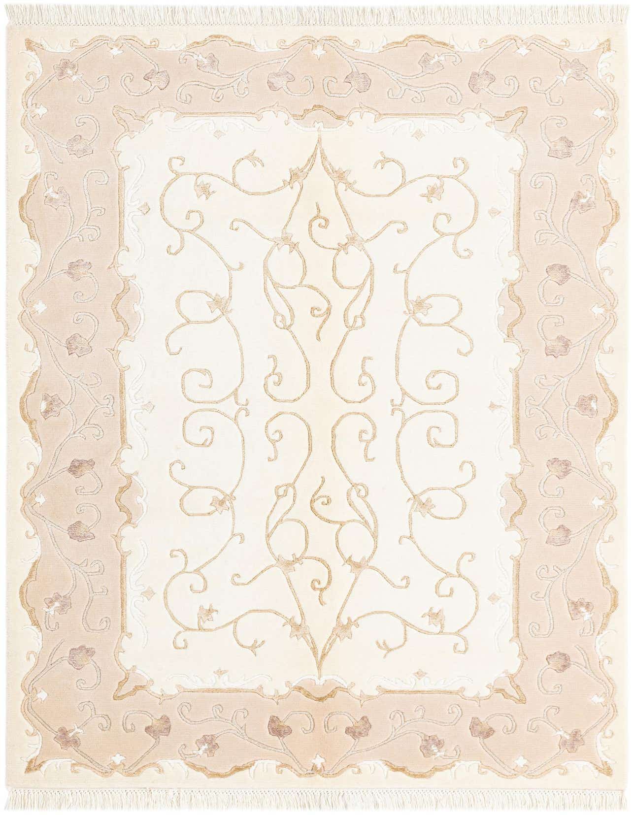 A 4x6 rectangular Darya rug with a cream center and intricate brown and tan Persian-inspired floral patterns, ideal for a living room.