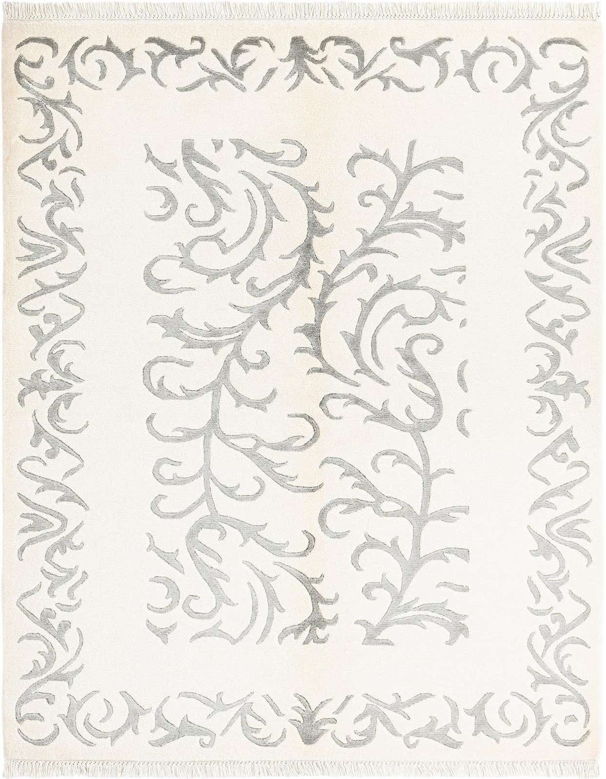 A 4x6 rectangular Darya rug with a cream background and an elegant brown Persian-inspired vine pattern.