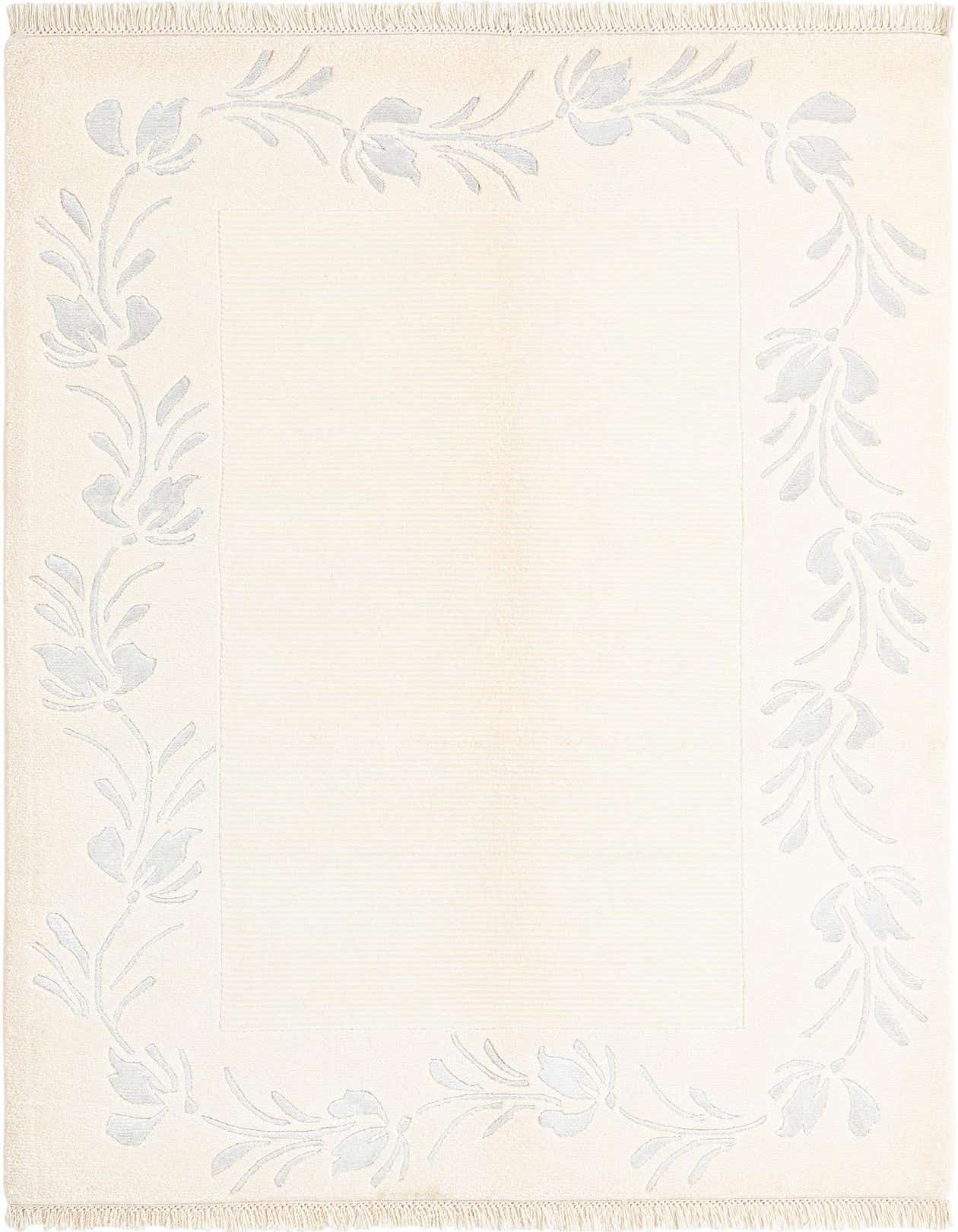 A 4x6 rectangular Darya rug in cream and light brown, featuring a subtle floral border pattern and short fringe.