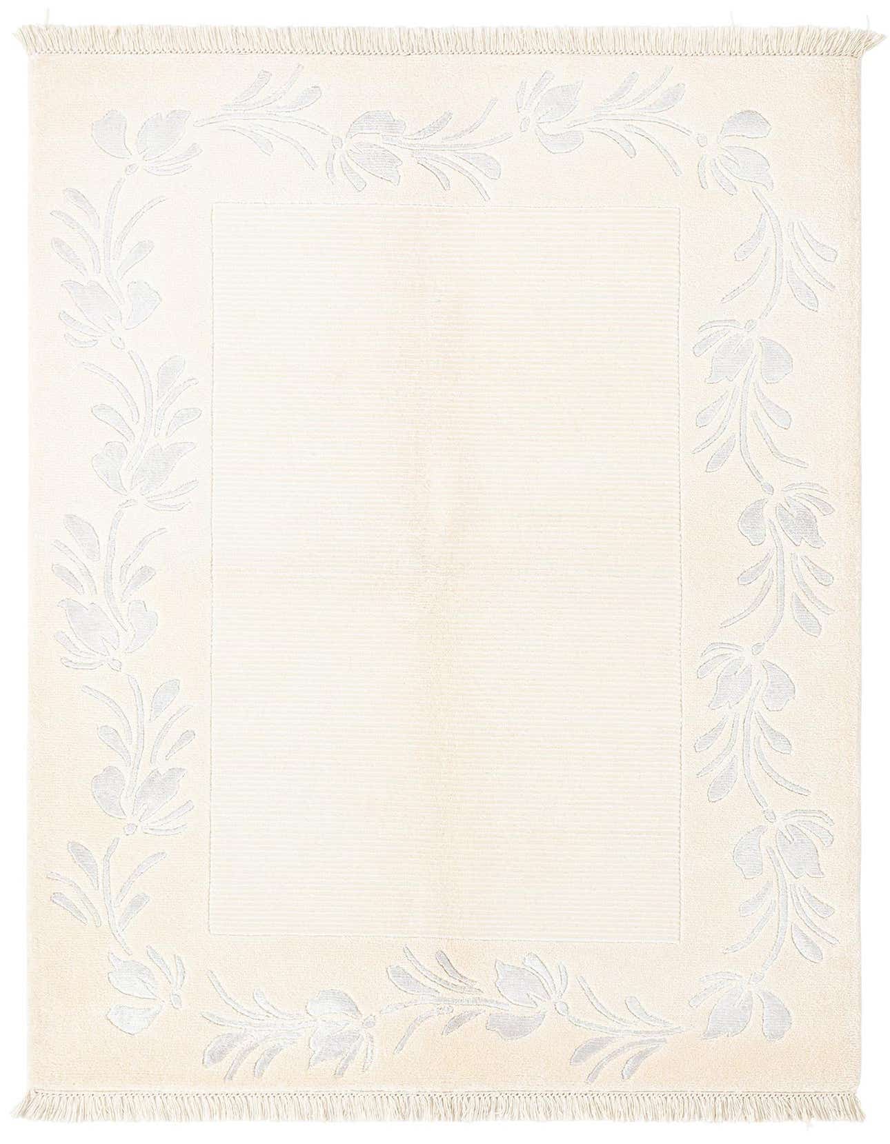 A 4x6 rectangular Darya rug in cream and light brown with a high pile and modern Persian floral border.