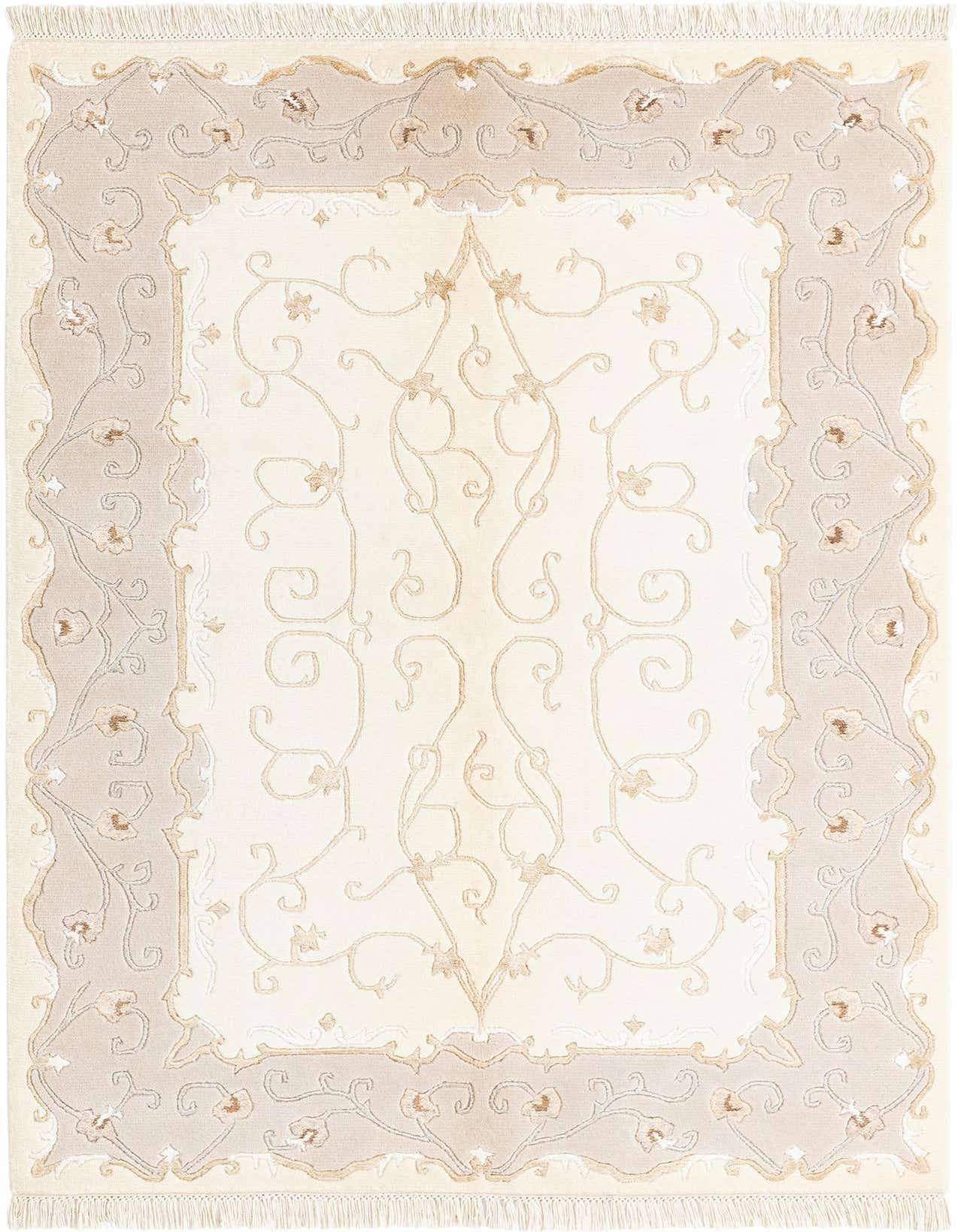 A 3x5 rectangular Darya area rug featuring a cream field with an ornate tan and brown Persian-style floral border and central medallion.