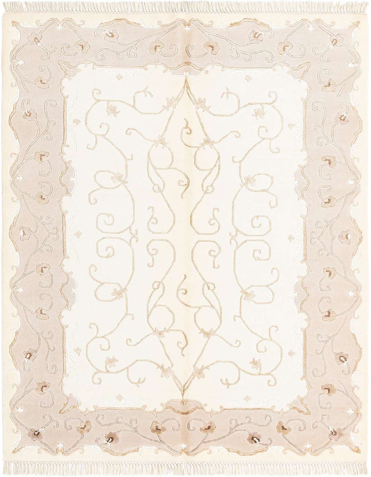 A 4x6 rectangular Darya rug in ivory and tan, featuring a modern Persian floral and vine pattern with a high pile, ideal for a living room.