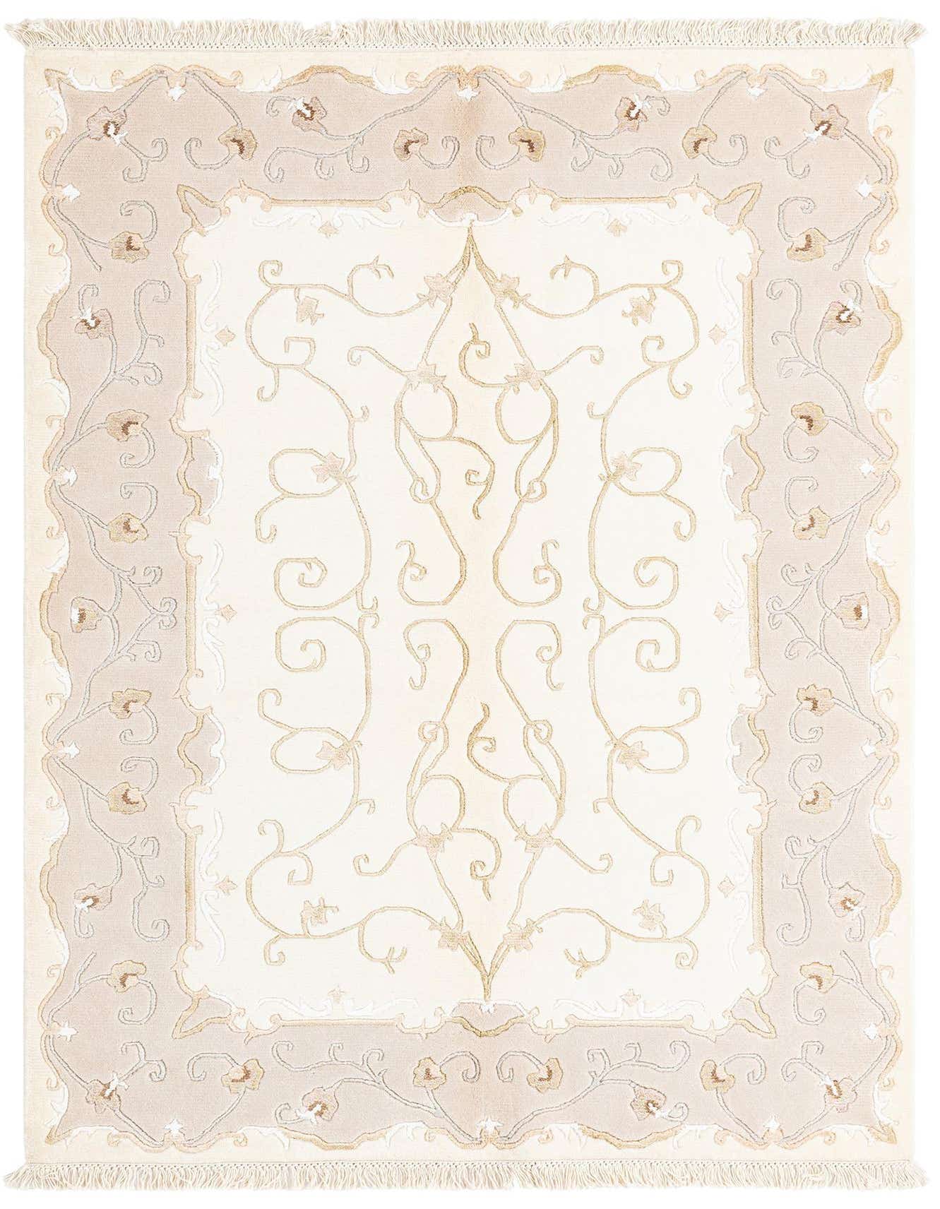 A 4x6 rectangular Darya rug with a cream center and intricate brown and tan Persian-inspired floral patterns, featuring a high pile.