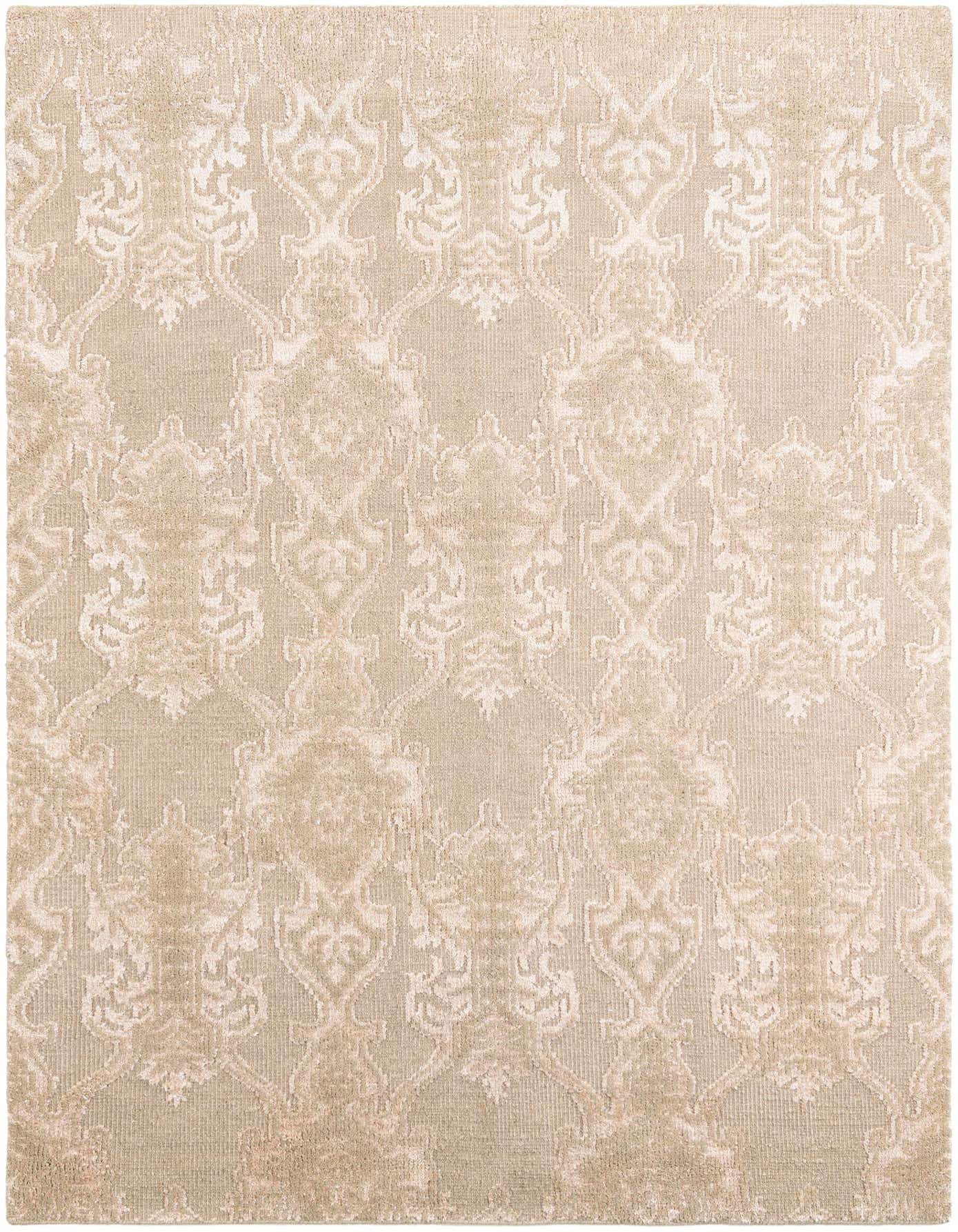 A 6x9 rectangular Rugs.com Darya rug featuring a modern abstract pattern in varying shades of brown, tan, and cream.