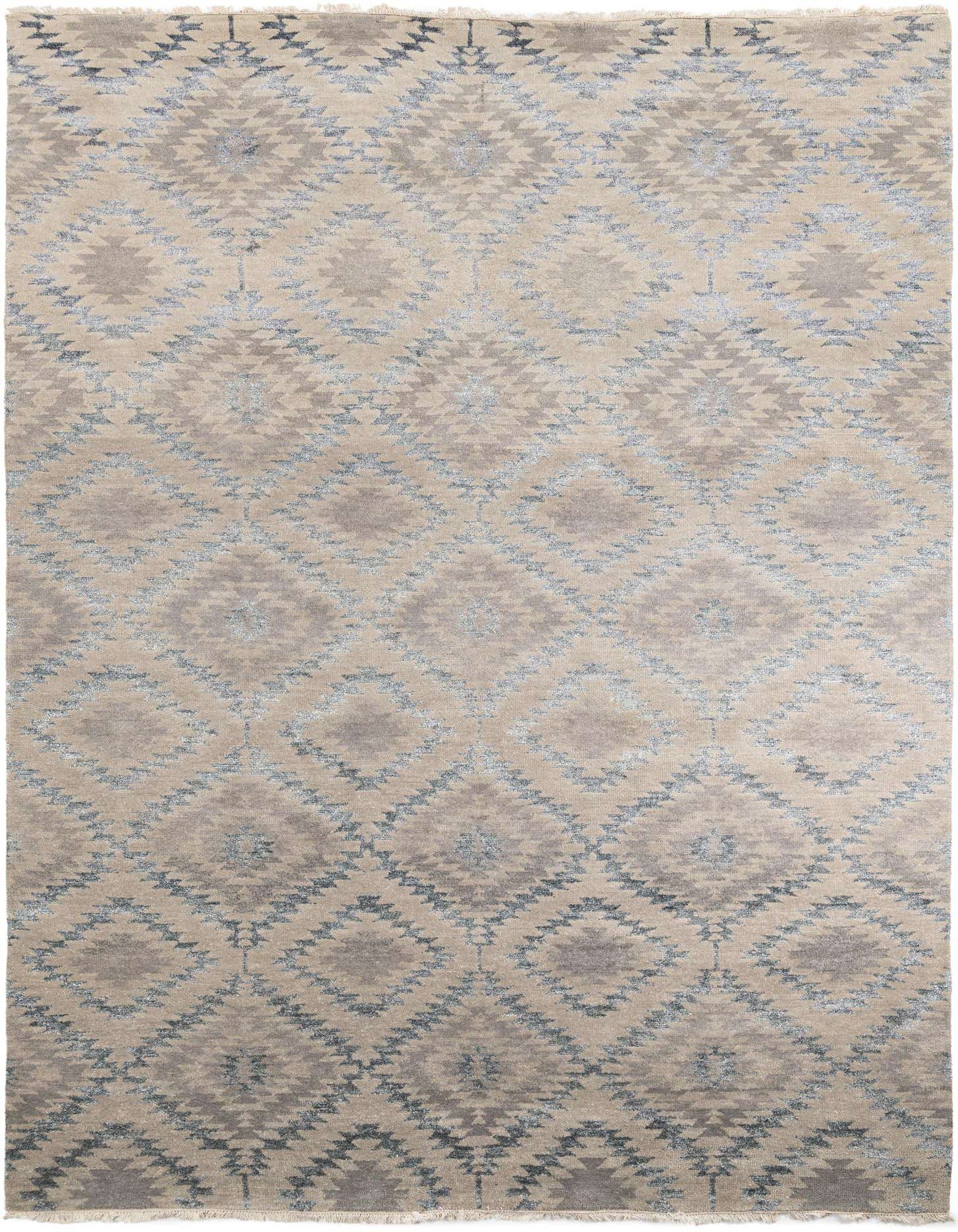A 10x13 rectangular Darya rug with a modern geometric pattern in shades of brown, tan, and cream, suitable for a living room.