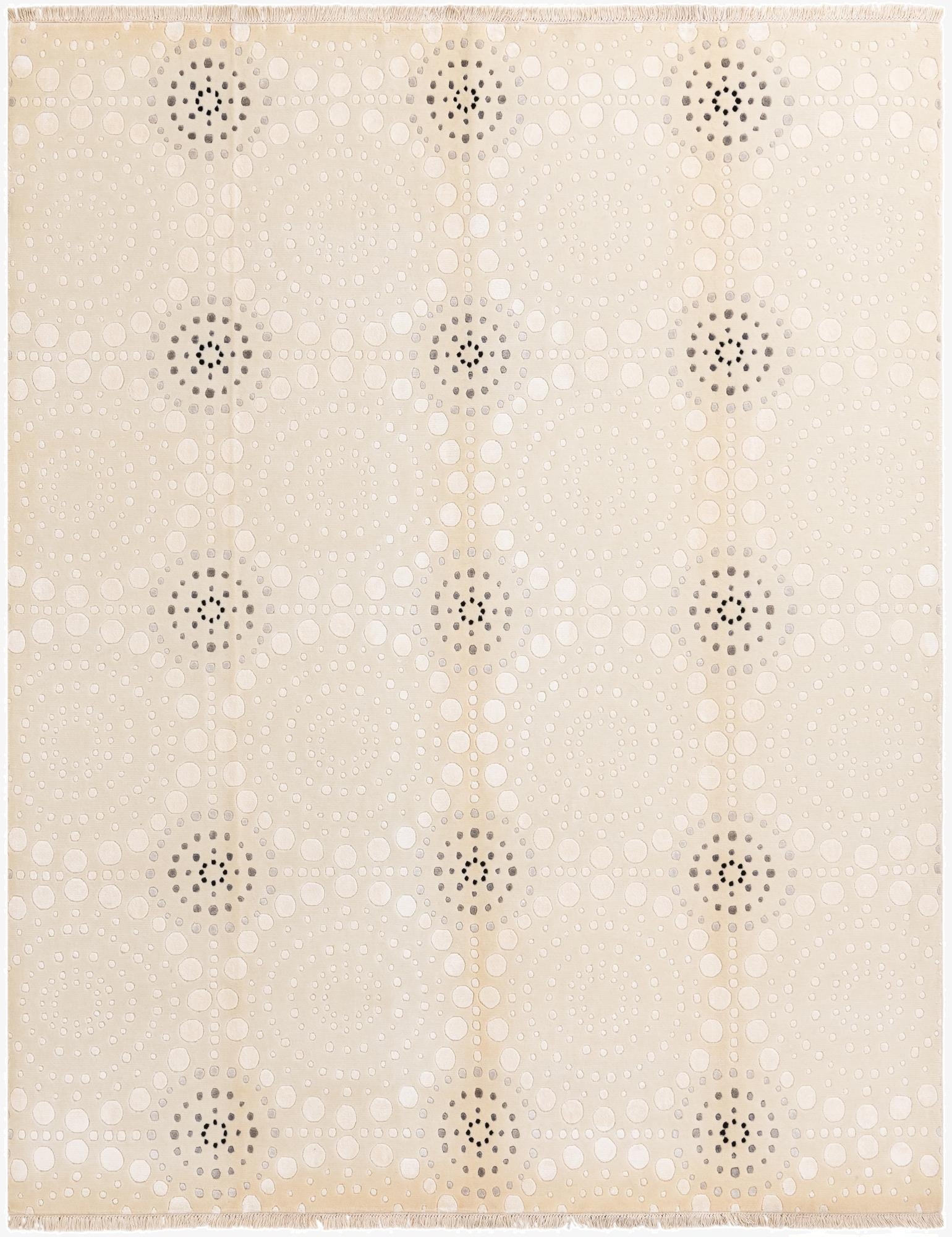 A rectangular 8x10 Darya wool rug in shades of brown and cream with a modern circular pattern, ideal for a living room.