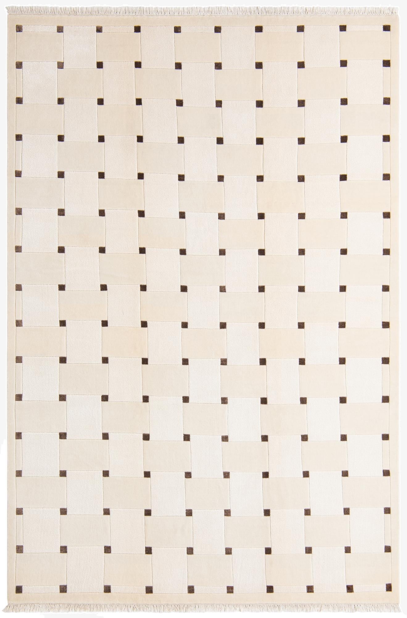 A 7x10 rectangular Darya rug with a modern basketweave pattern in varying shades of cream, ivory, and brown.