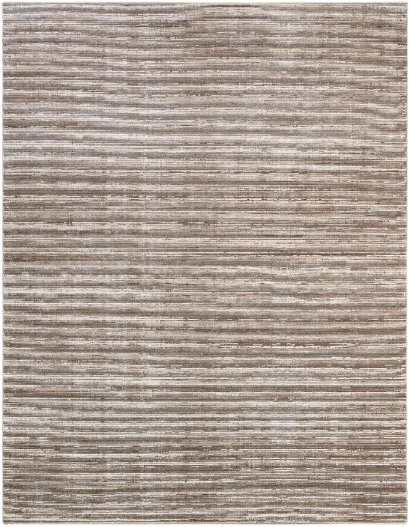 A 7x10 rectangular Deepa rug in shades of brown and ivory, featuring a modern striped pattern, suitable for a living room.