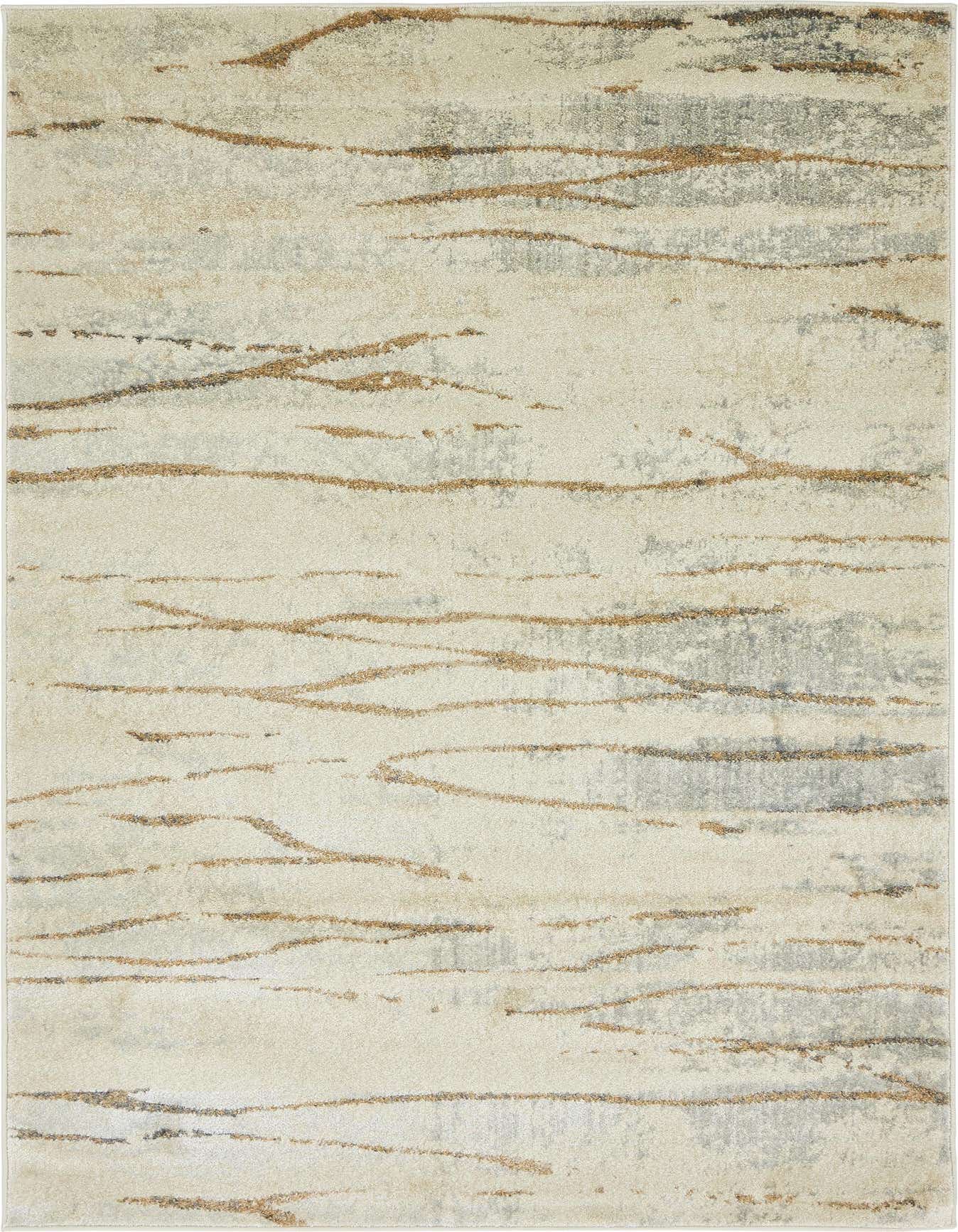 A 4x6 rectangular Delilah rug featuring an abstract pattern of brown and tan wavy lines over a cream and light grey background.