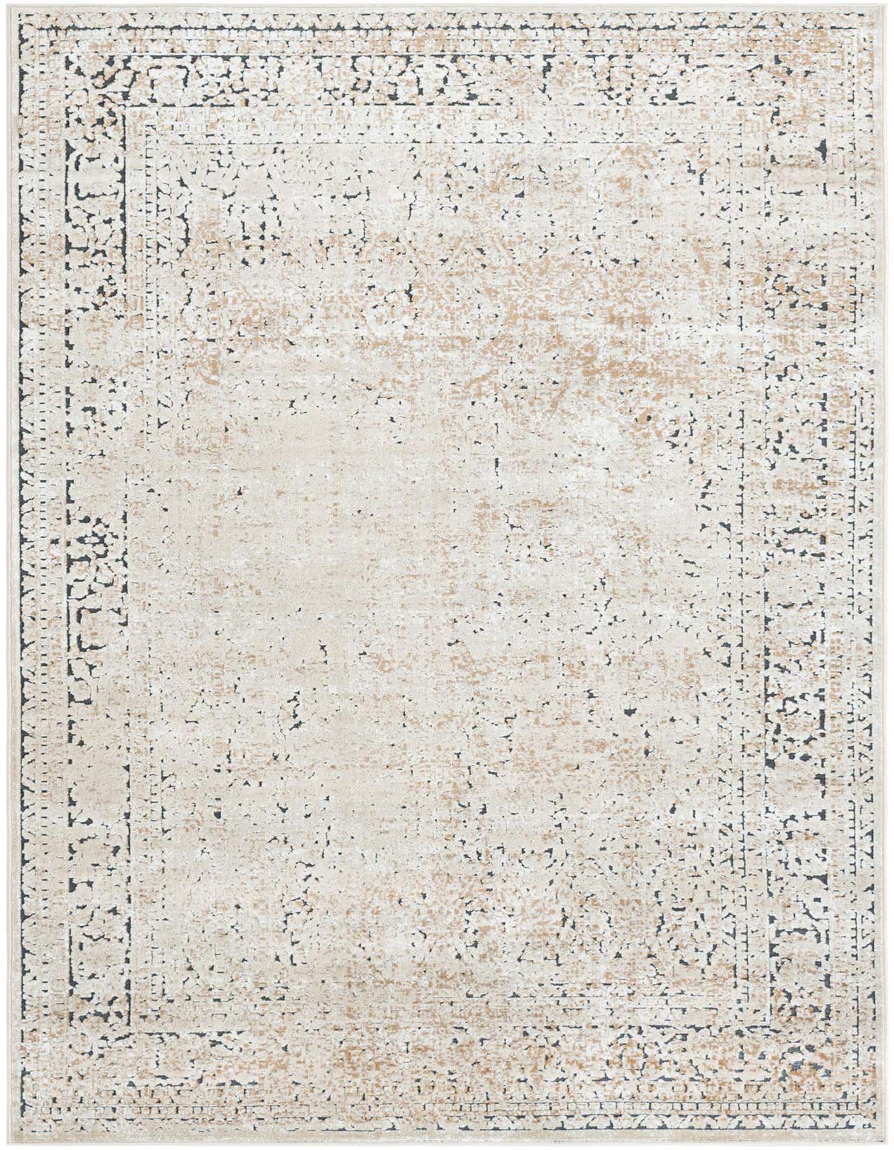 A 5x8 rectangular Eliza collection rug featuring a distressed traditional pattern in shades of brown, tan, and cream.