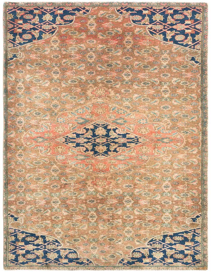 A 3x5 rectangular Farahan rug featuring a traditional pattern in brown, tan, ivory, and blue tones, ideal for an entryway.