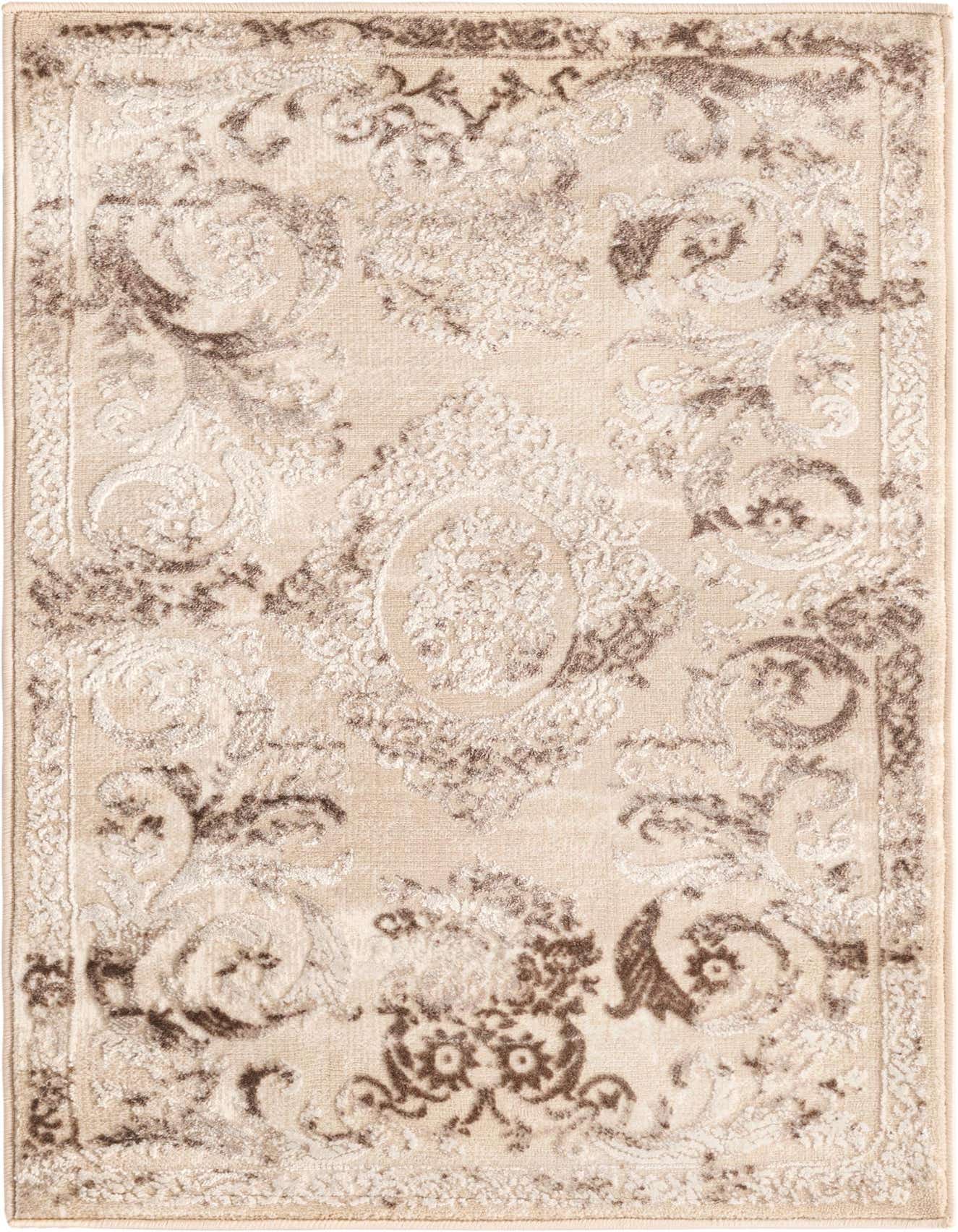 A 2x3 rectangular Finsbury rug featuring a traditional medallion pattern in brown and cream tones with a high-low textured pile.