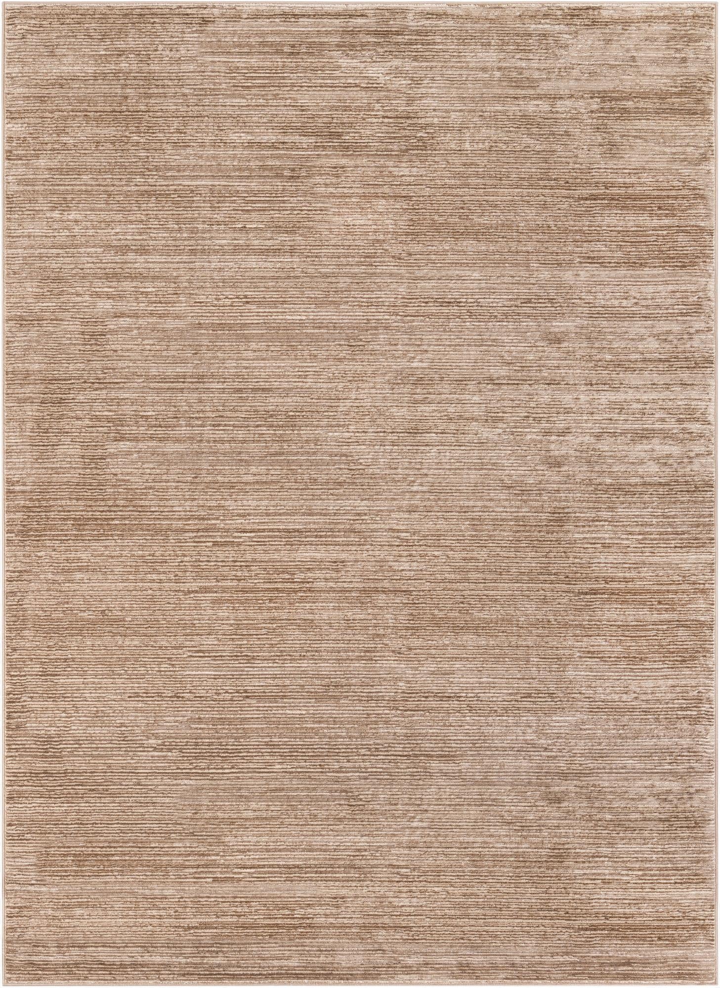 A 7x10 rectangular Finsbury rug from Rugs.com in varying shades of brown and tan with a textured high-low pile.