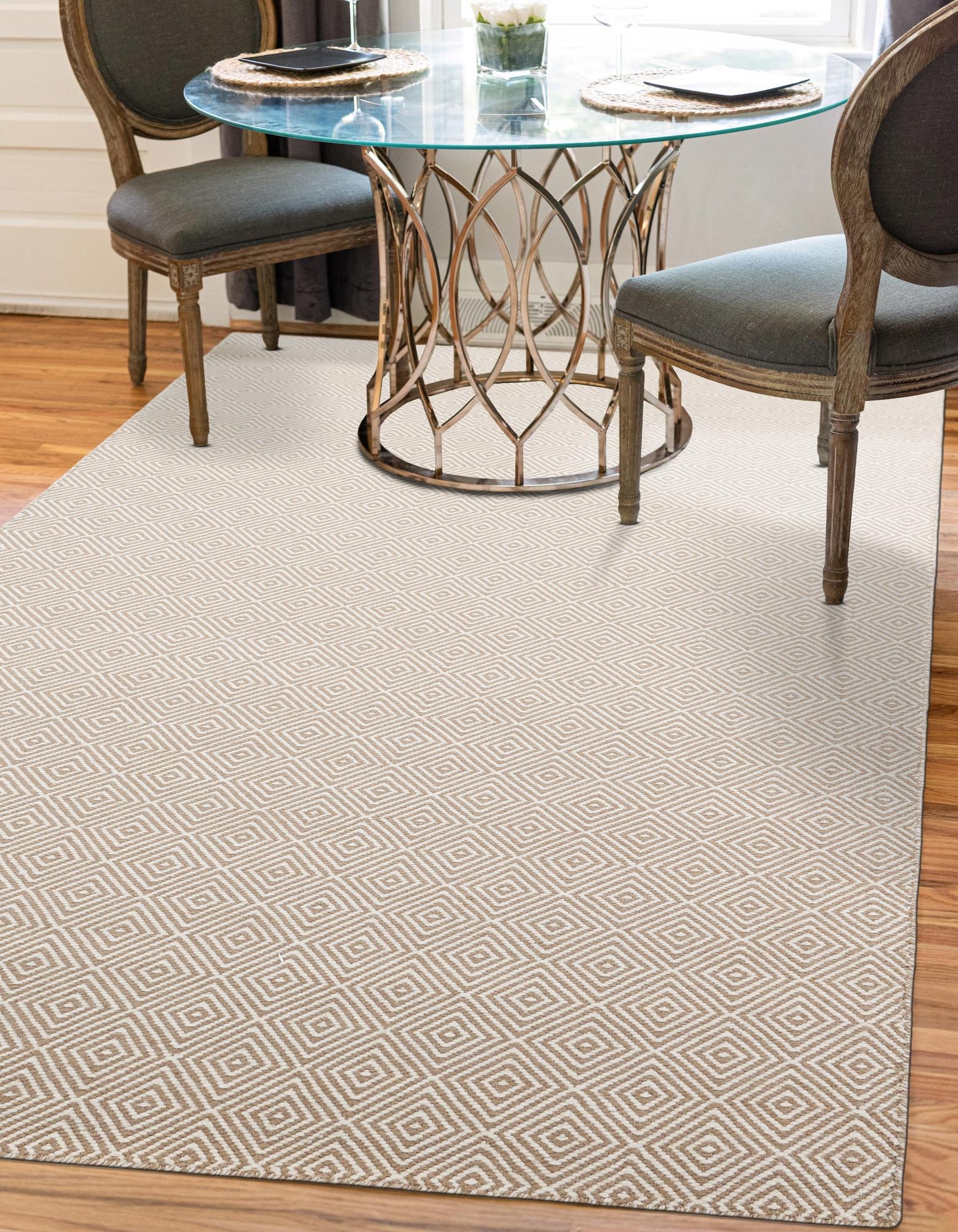 Beige 7' 10 x 10' Hand Woven Geo Trellis Flatweave Rug | Rugs.com