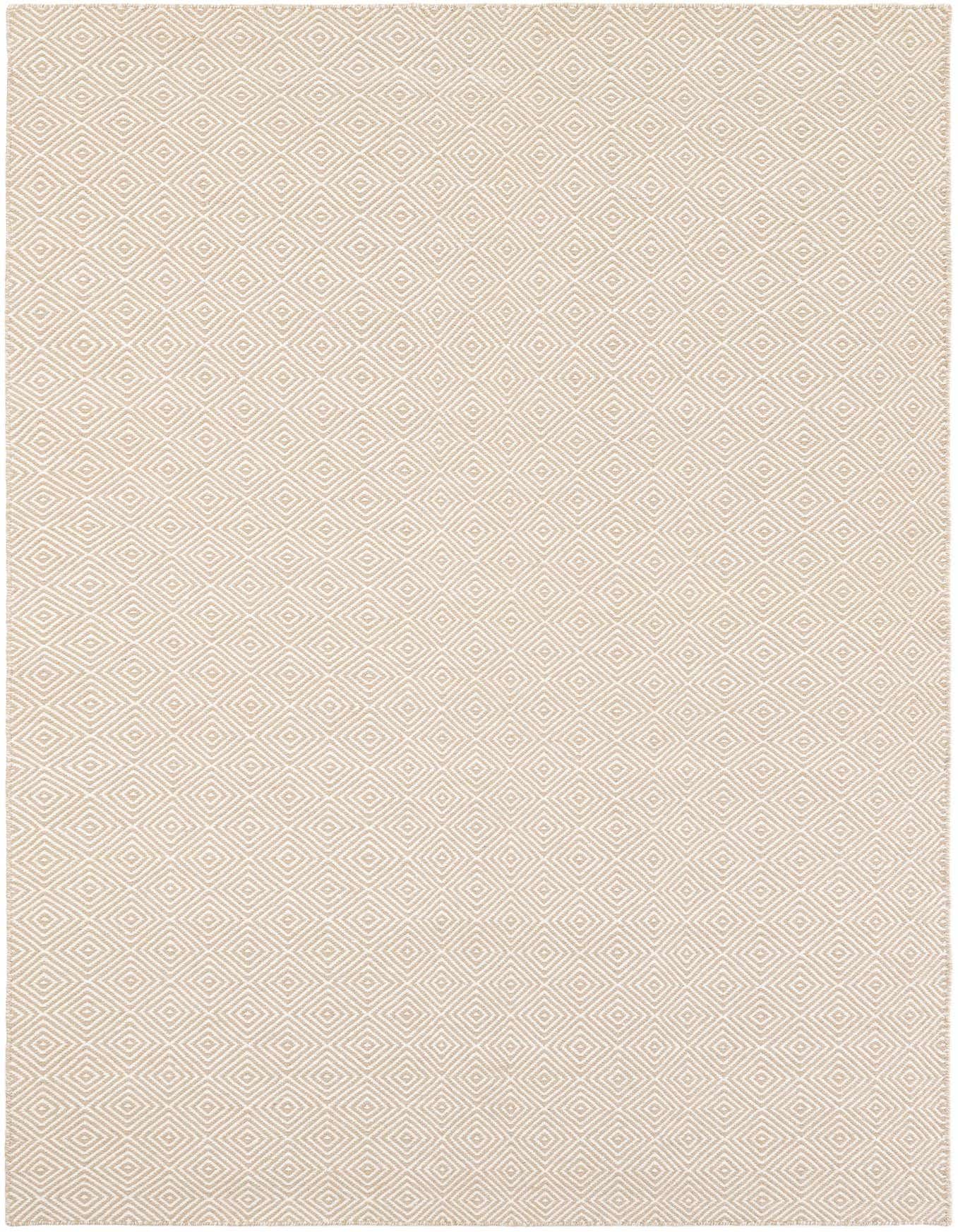 A 6x9 rectangular Geo Trellis Flatweave rug featuring a repeating diamond trellis pattern in brown and ivory tones, ideal for a living room or office.