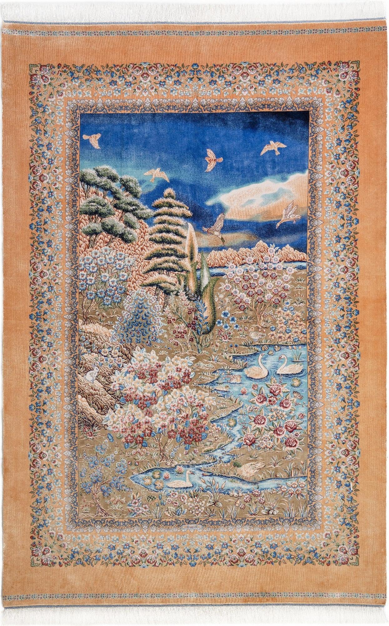  4' 11 x 7' 5 Ghom Design Rug