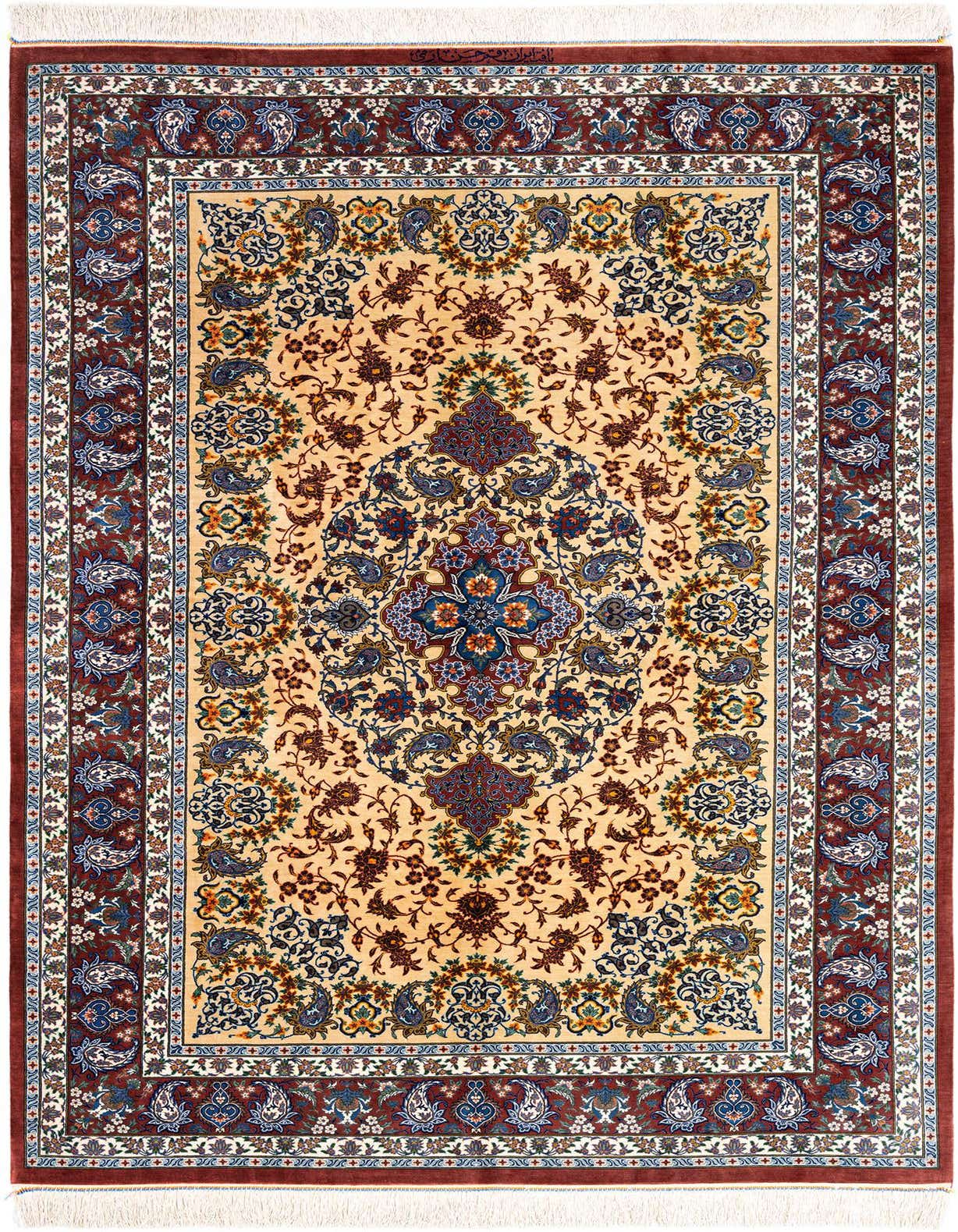 Primary image  4' 3 x 6' 7 Ghom Silk Rug