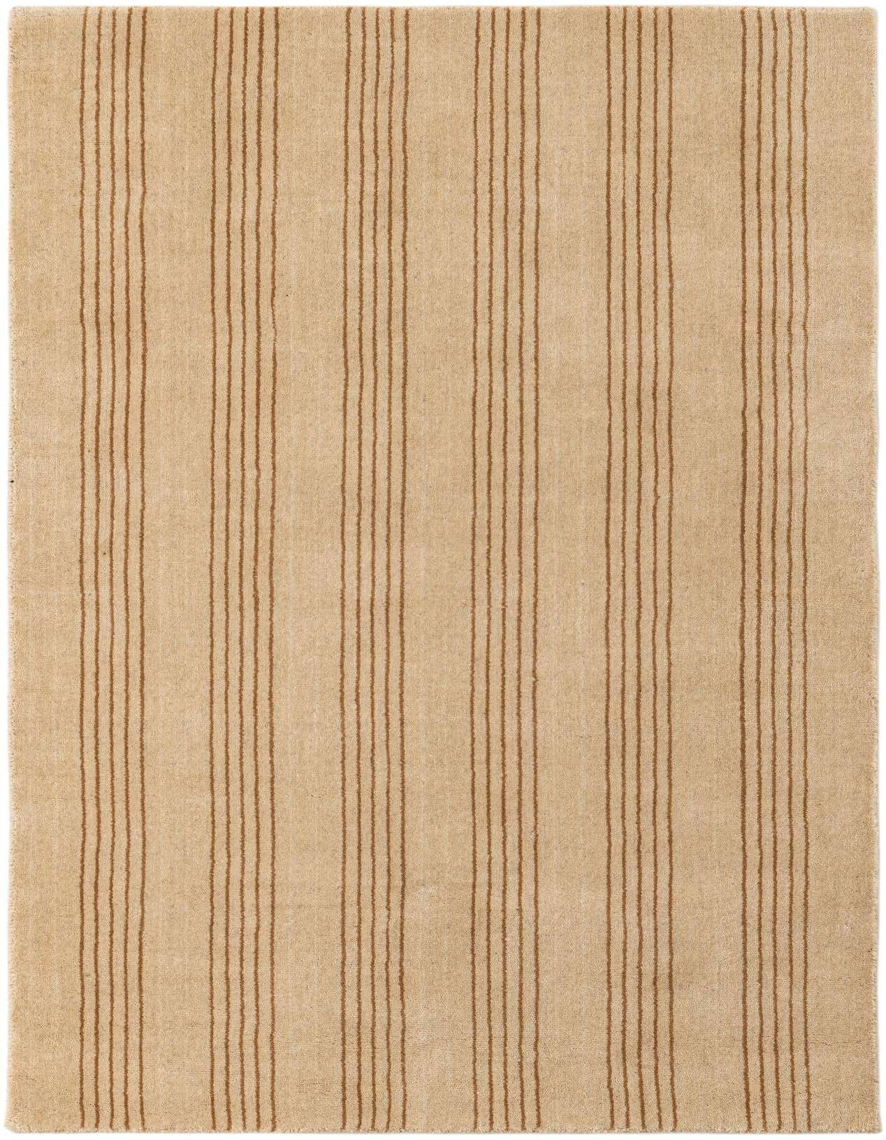 A 3x5 rectangular Jill Zarin Striped Wool rug featuring alternating thick and thin vertical brown stripes on a cream background.