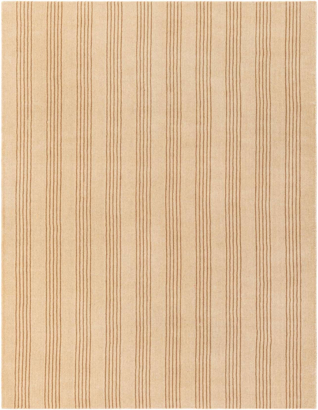 A 5x8 rectangular Jill Zarin Striped Wool rug featuring alternating thin brown and thick cream vertical stripes.