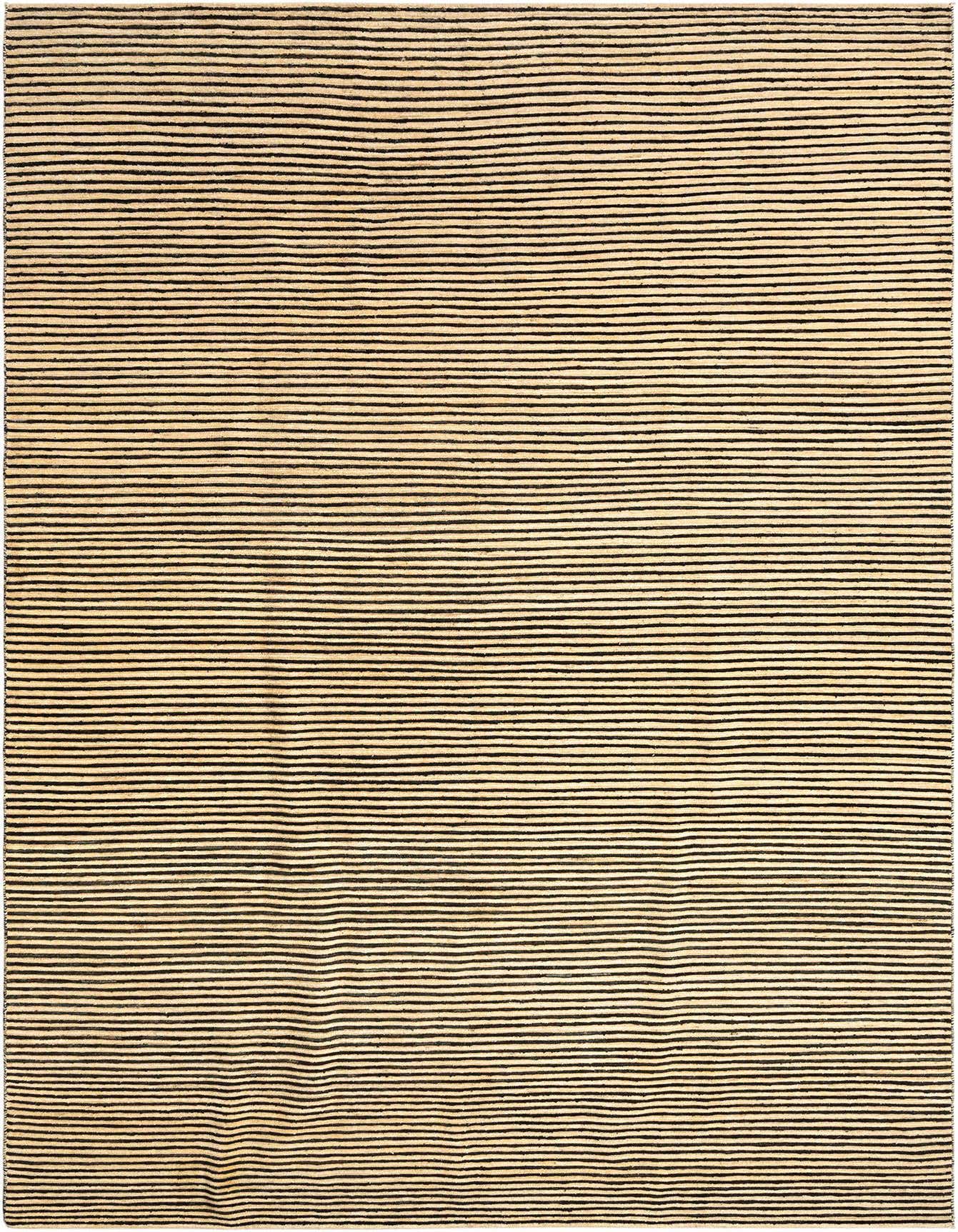 A rectangular 8x11 Juma Persian rug featuring thin, horizontal brown stripes on an ivory background.