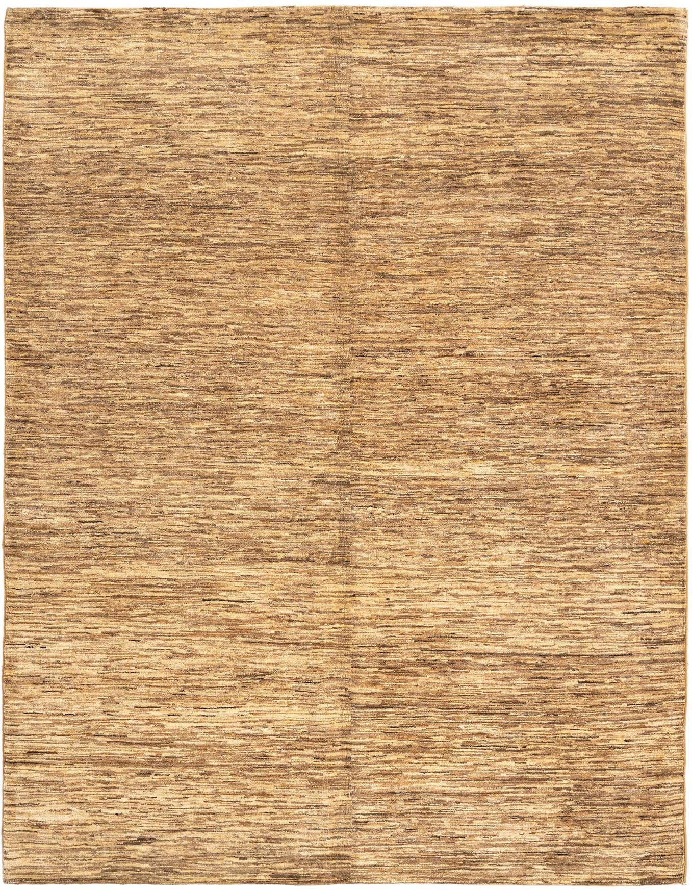 A rectangular 5x8 Juma Persian rug in varying shades of brown and tan, featuring a subtle striped pattern.