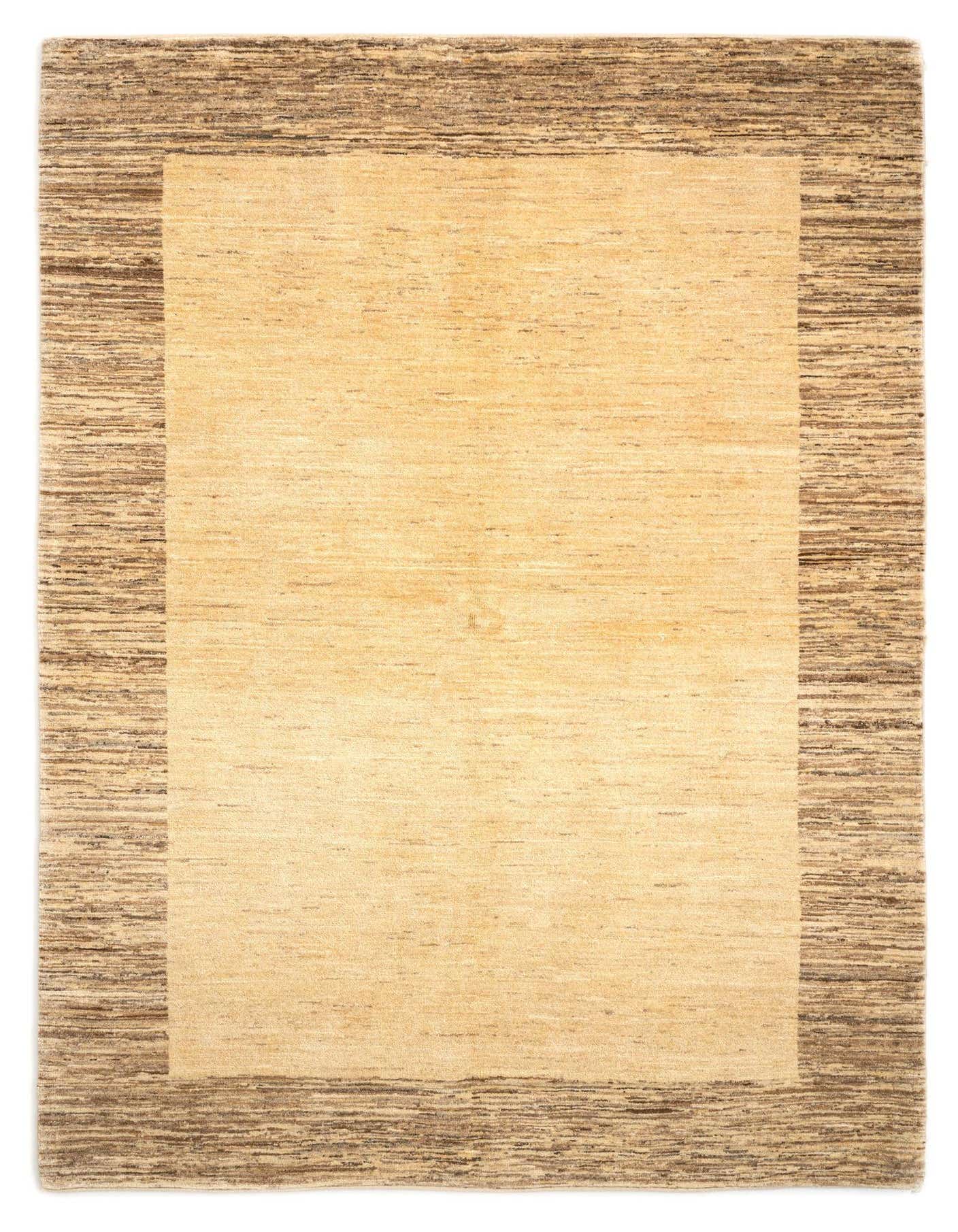 A 5x8 rectangular Juma Persian rug with a cream center and a textured brown border, suitable for various indoor rooms.