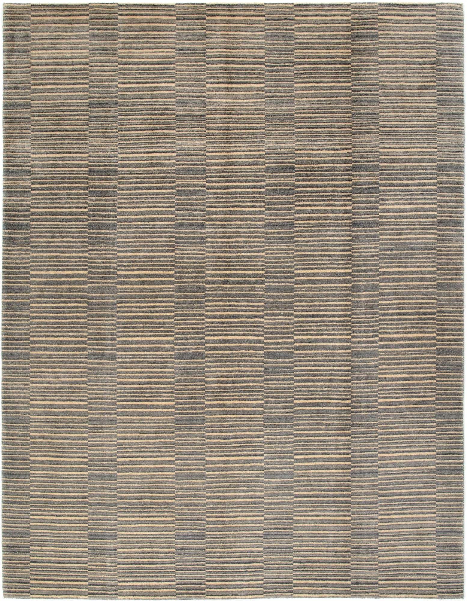 A rectangular 8x10 Juma Persian rug featuring horizontal stripes in varying shades of brown, tan, and cream.